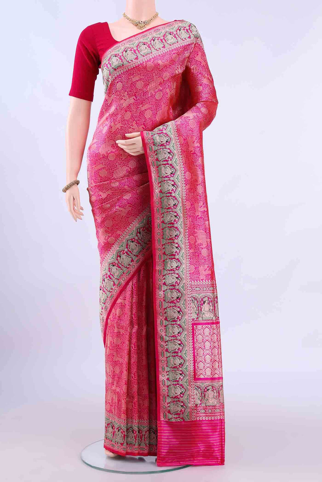 Rose pink Banarasi Silk Saree
