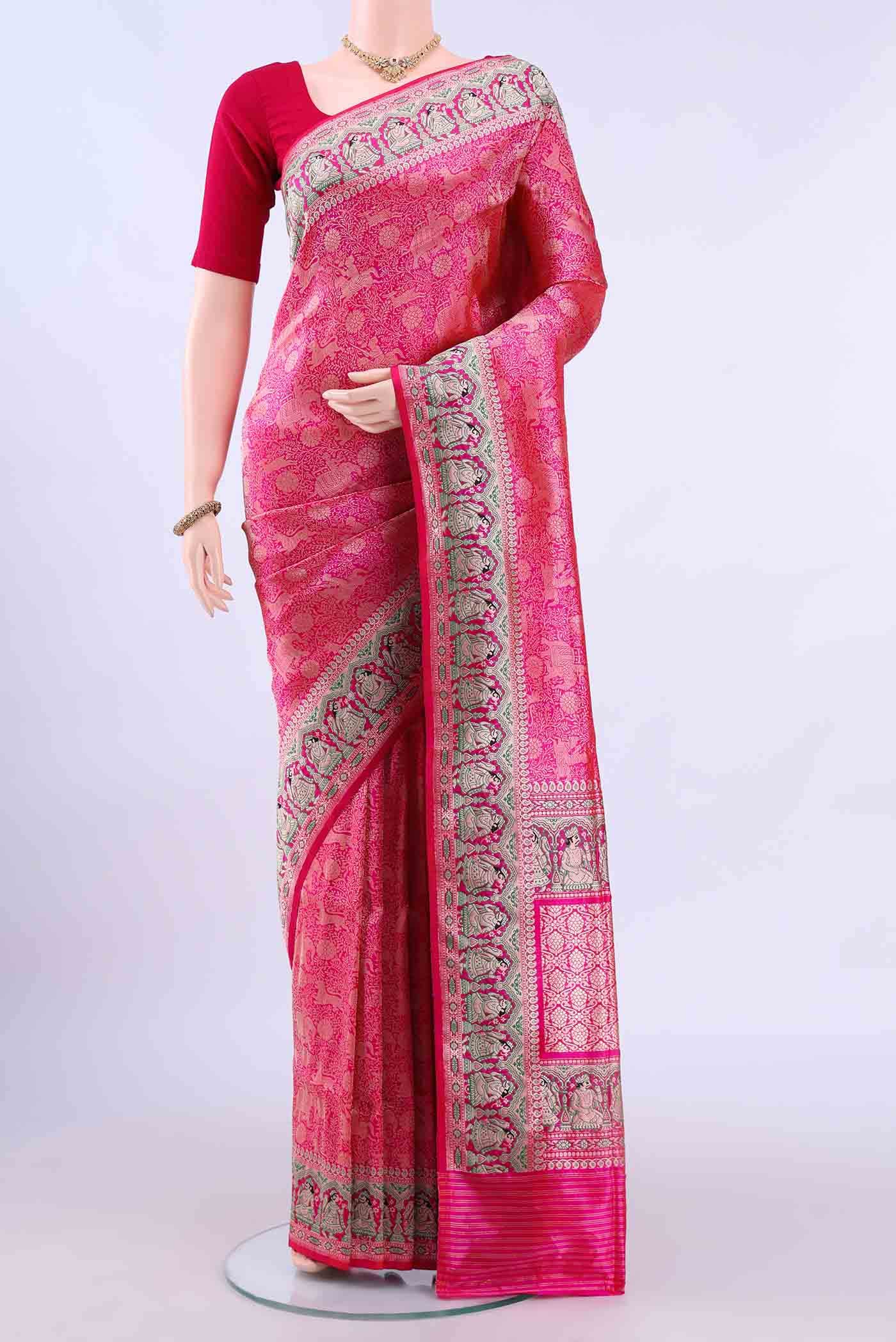 Rose pink Banarasi Silk Saree