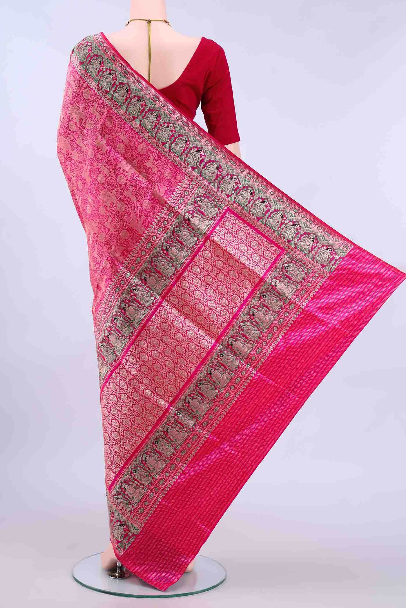 Rose pink Banarasi Silk Saree