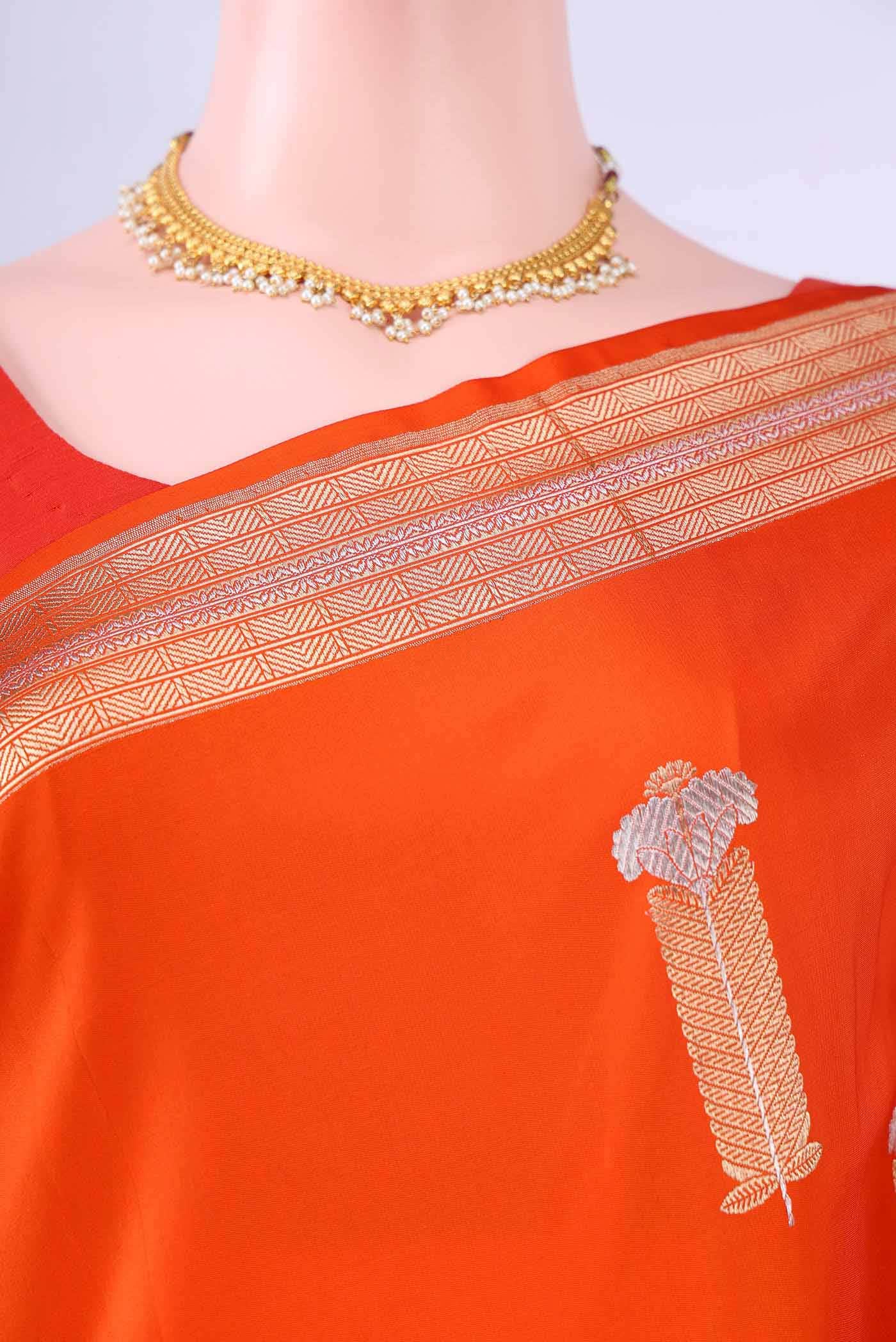 Orange Banarasi Silk Saree