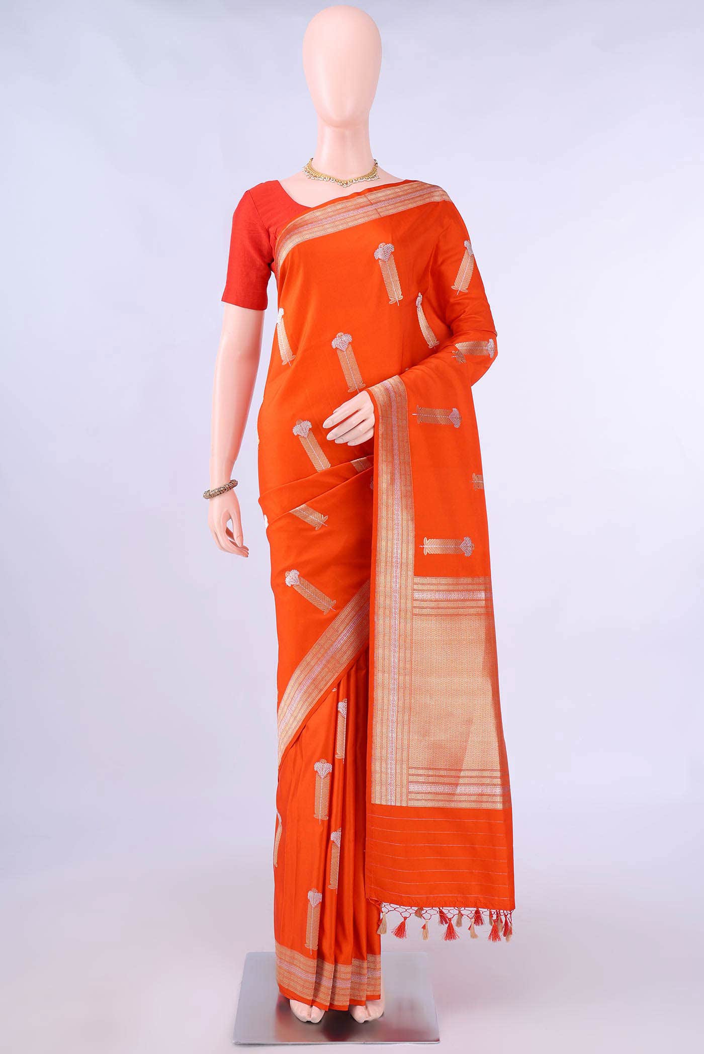 Orange Banarasi Silk Saree