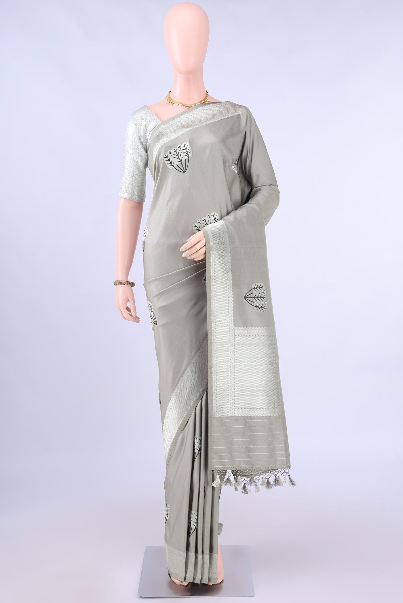 Davys Grey Banarasi Silk Saree