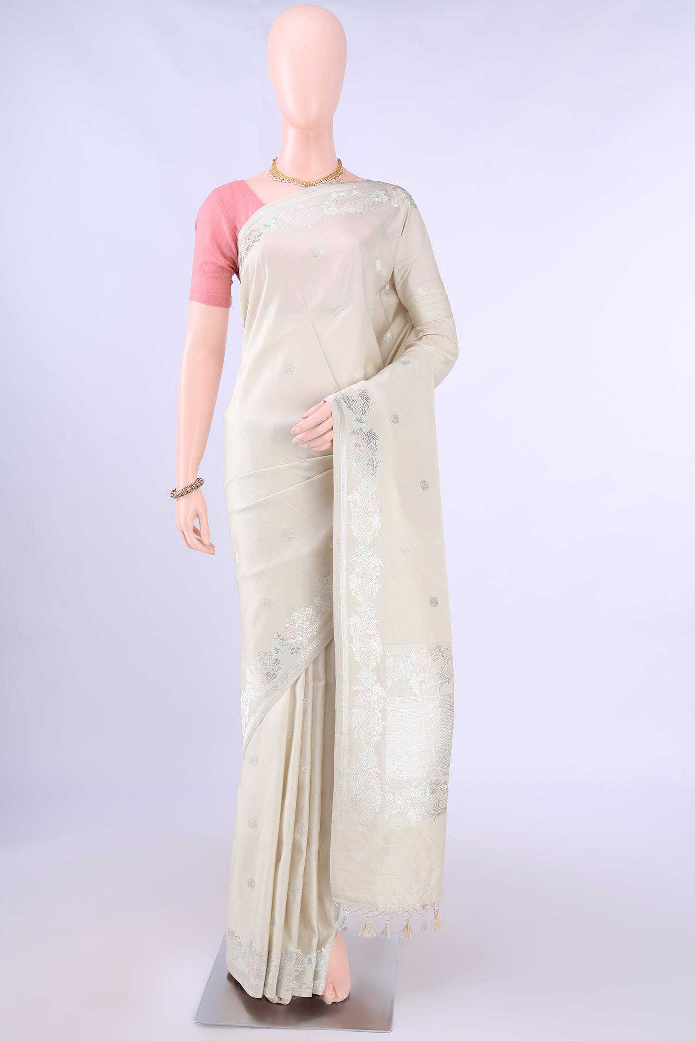 Beige Banarasi Silk Saree