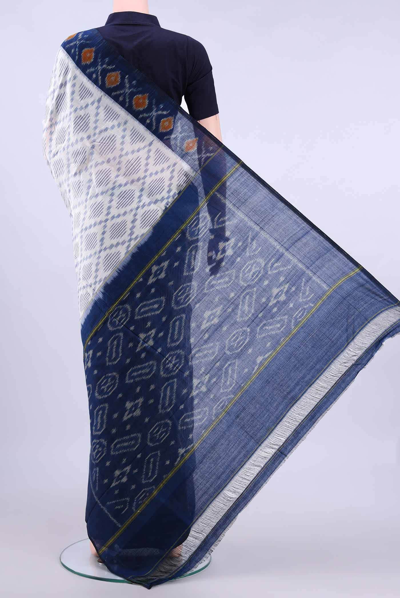 White Pochampally Cotton Saree