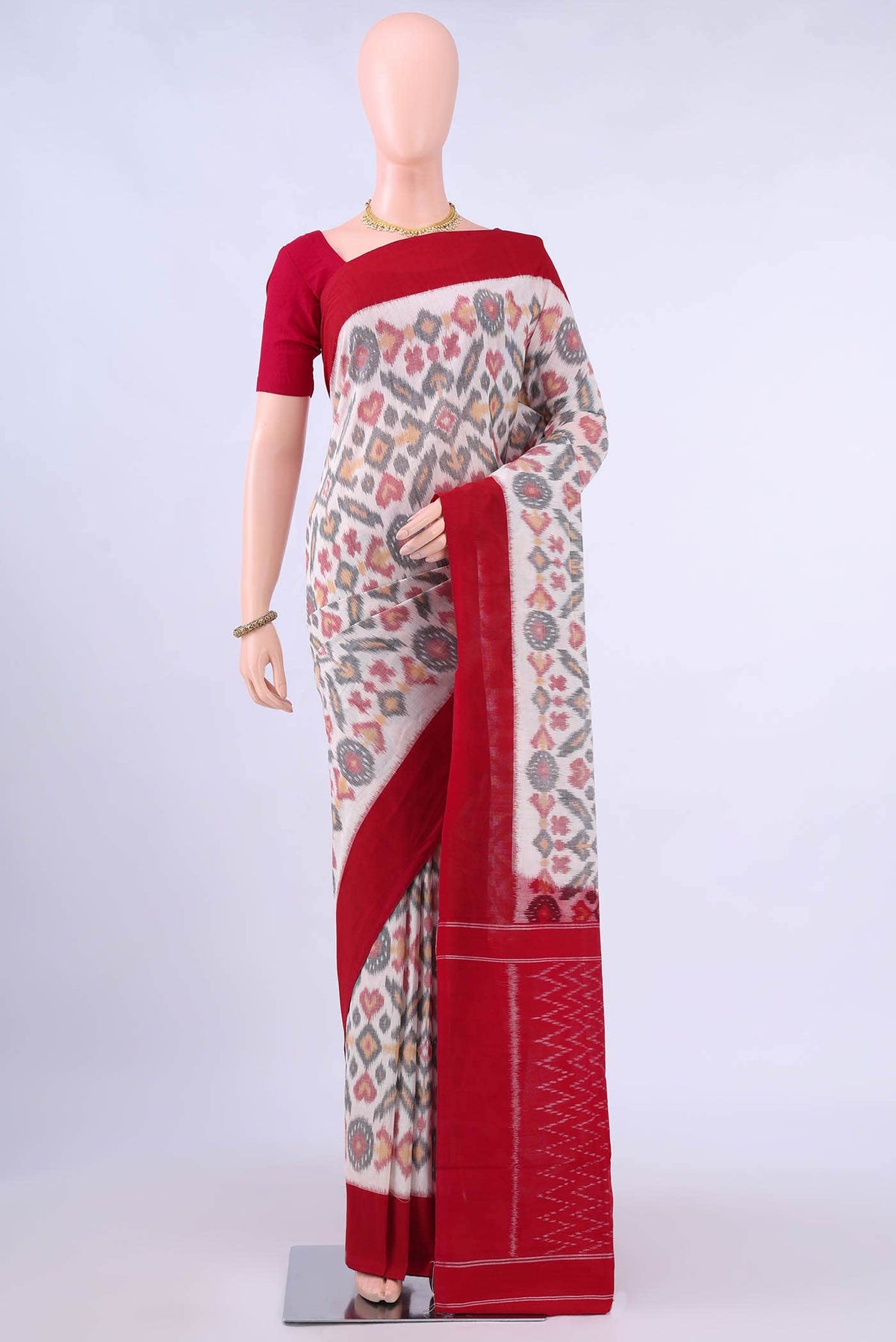 Off White Pochampally Cotton Saree