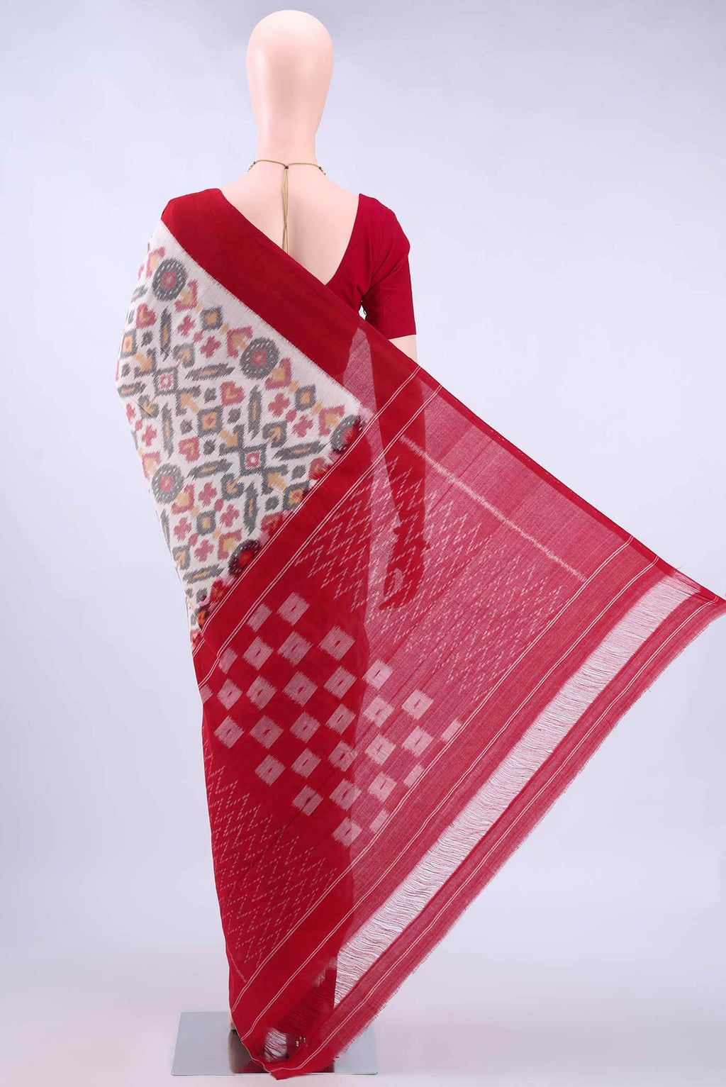 Off White Pochampally Cotton Saree