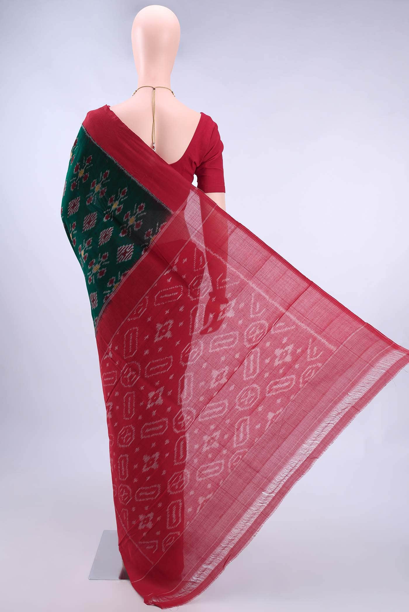 Bottle Green Pochampally Cotton Saree