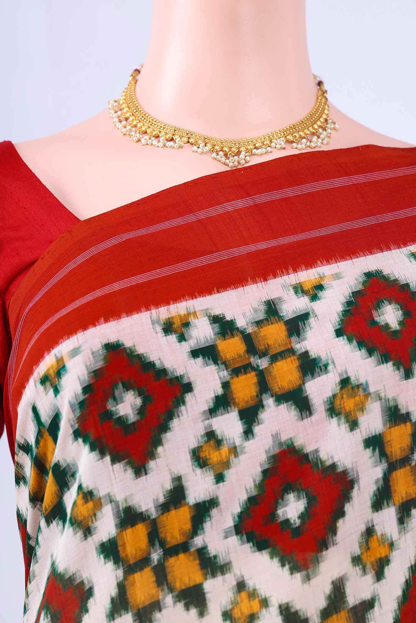 Off White Pochampally Cotton Saree