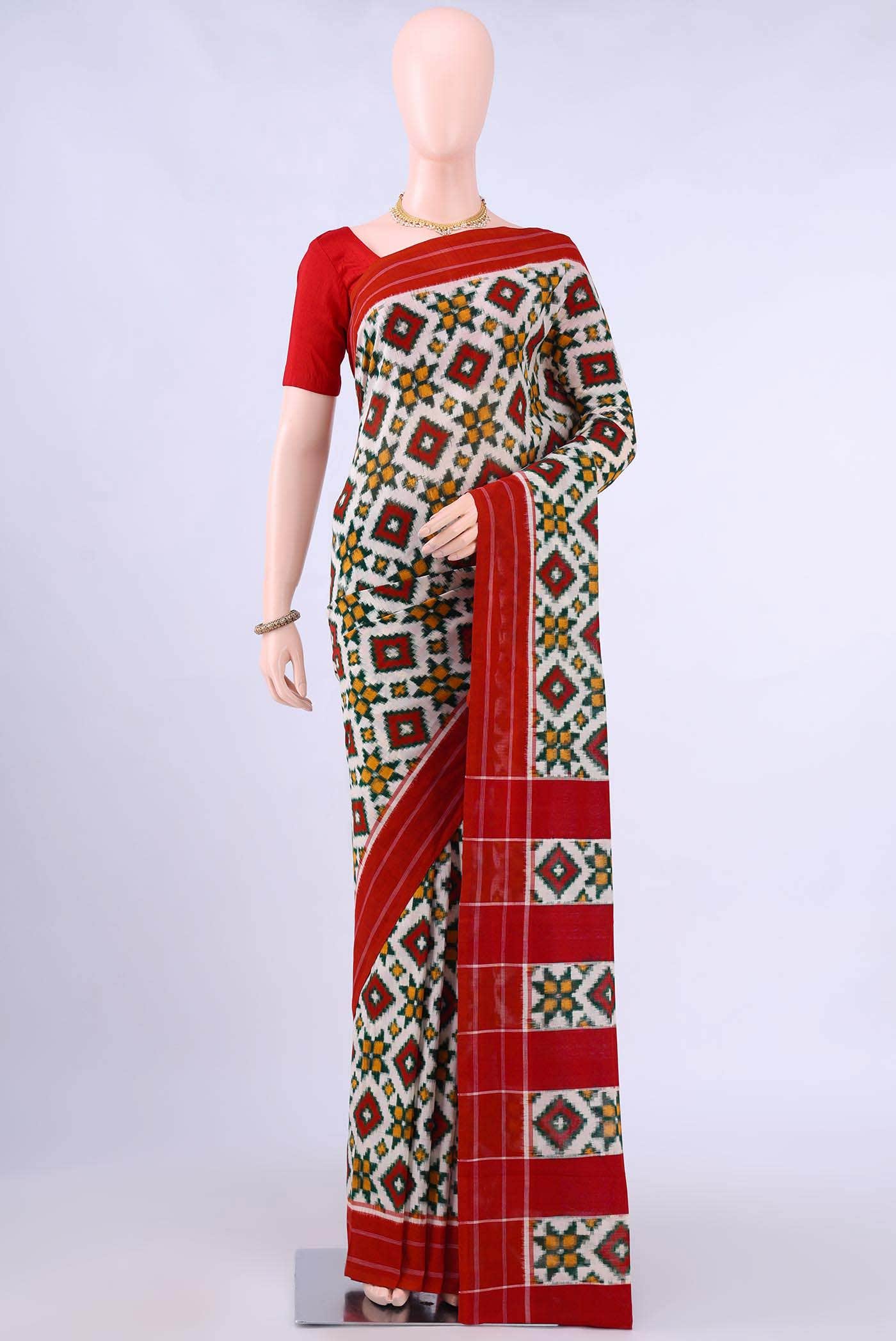 Off White Pochampally Cotton Saree
