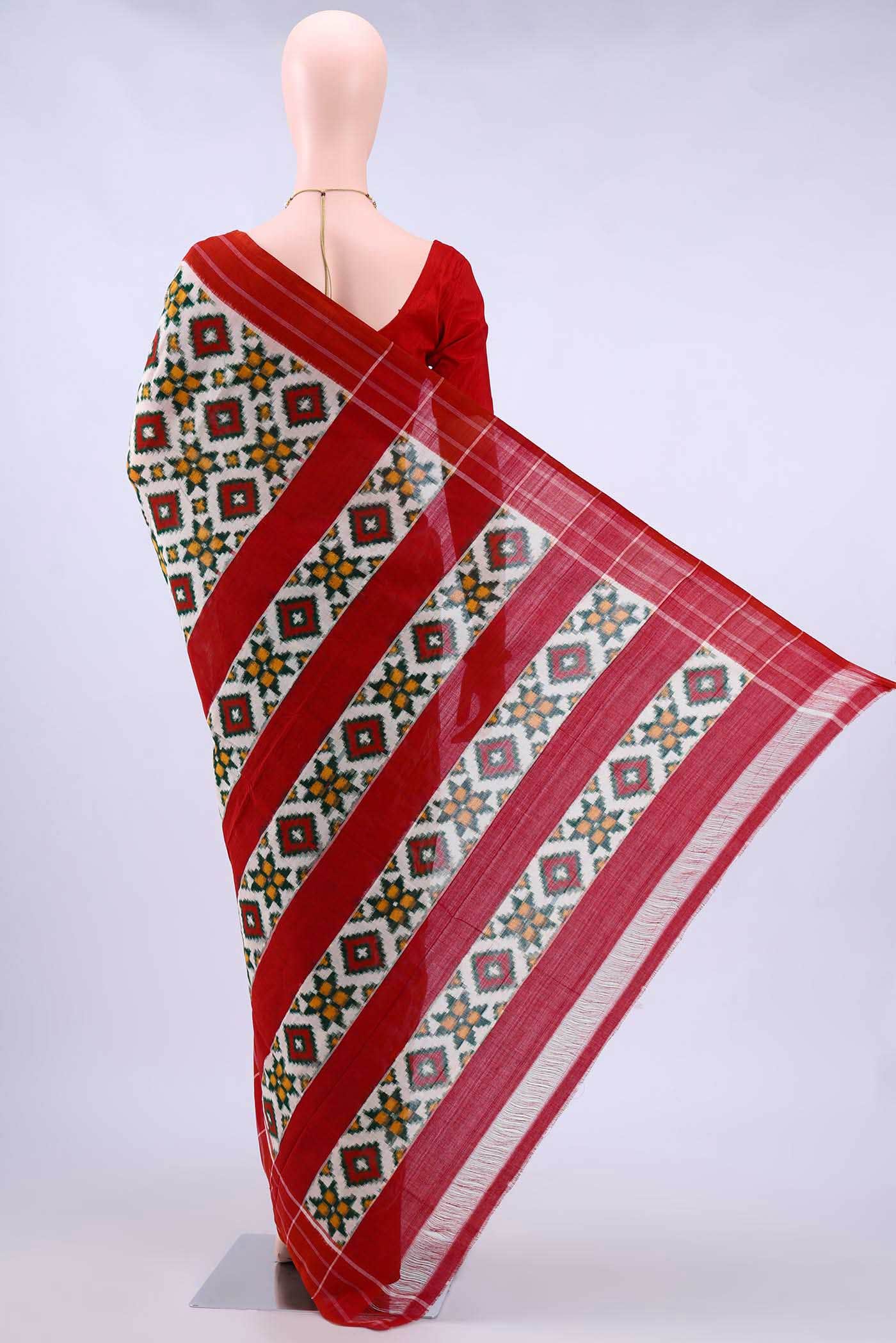 Off White Pochampally Cotton Saree