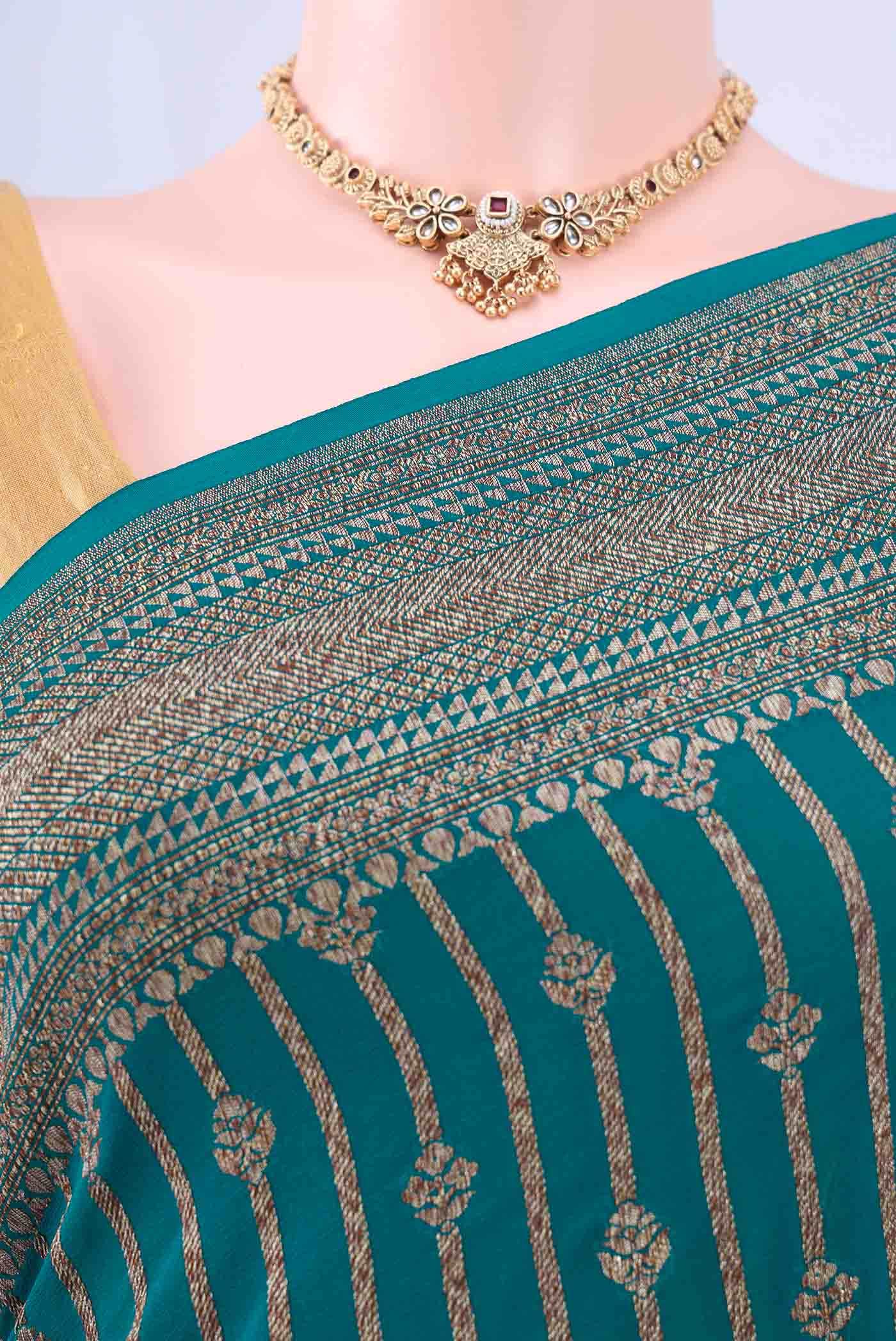 Peacock Blue Banarasi Georgette Saree