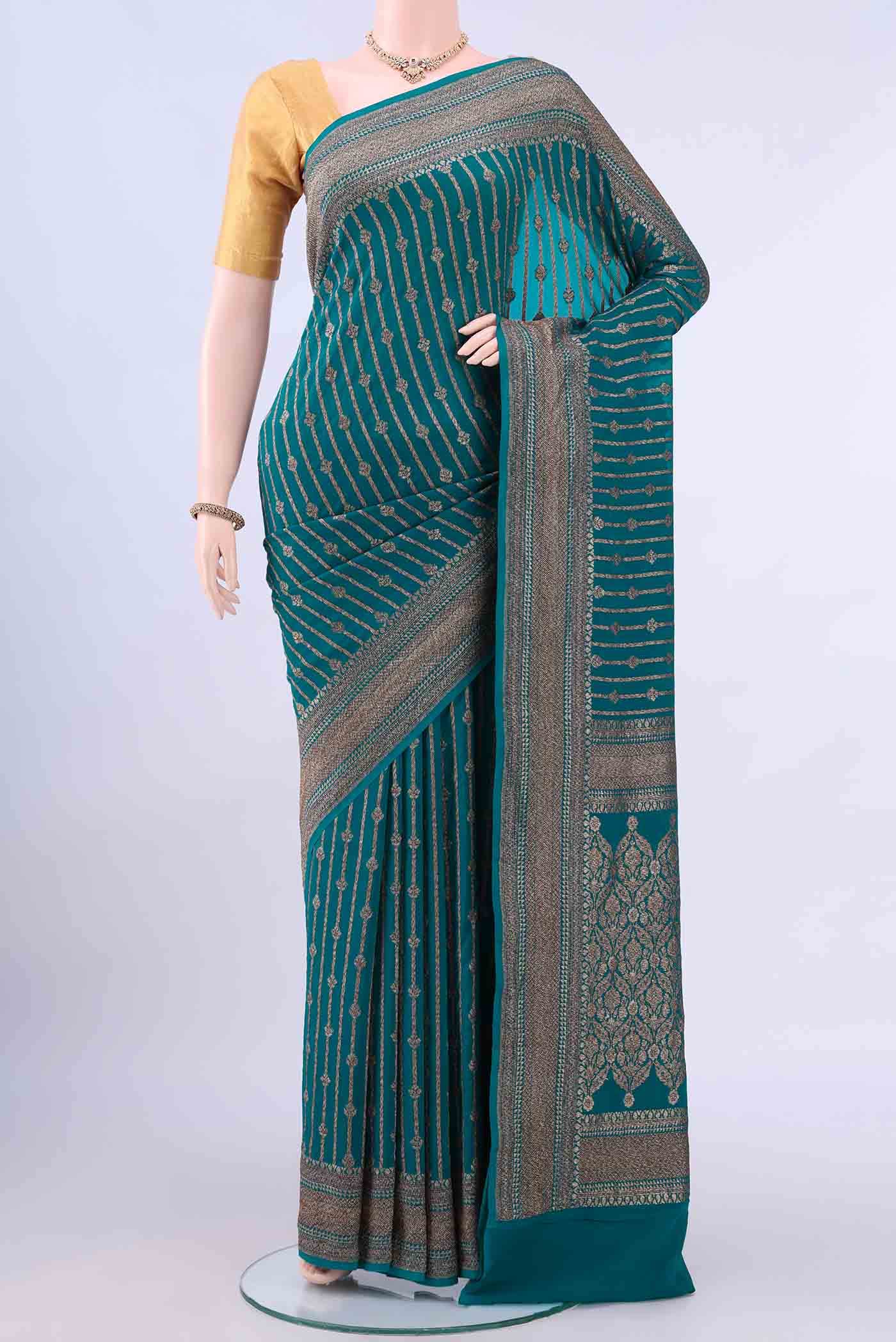 Peacock Blue Banarasi Georgette Saree