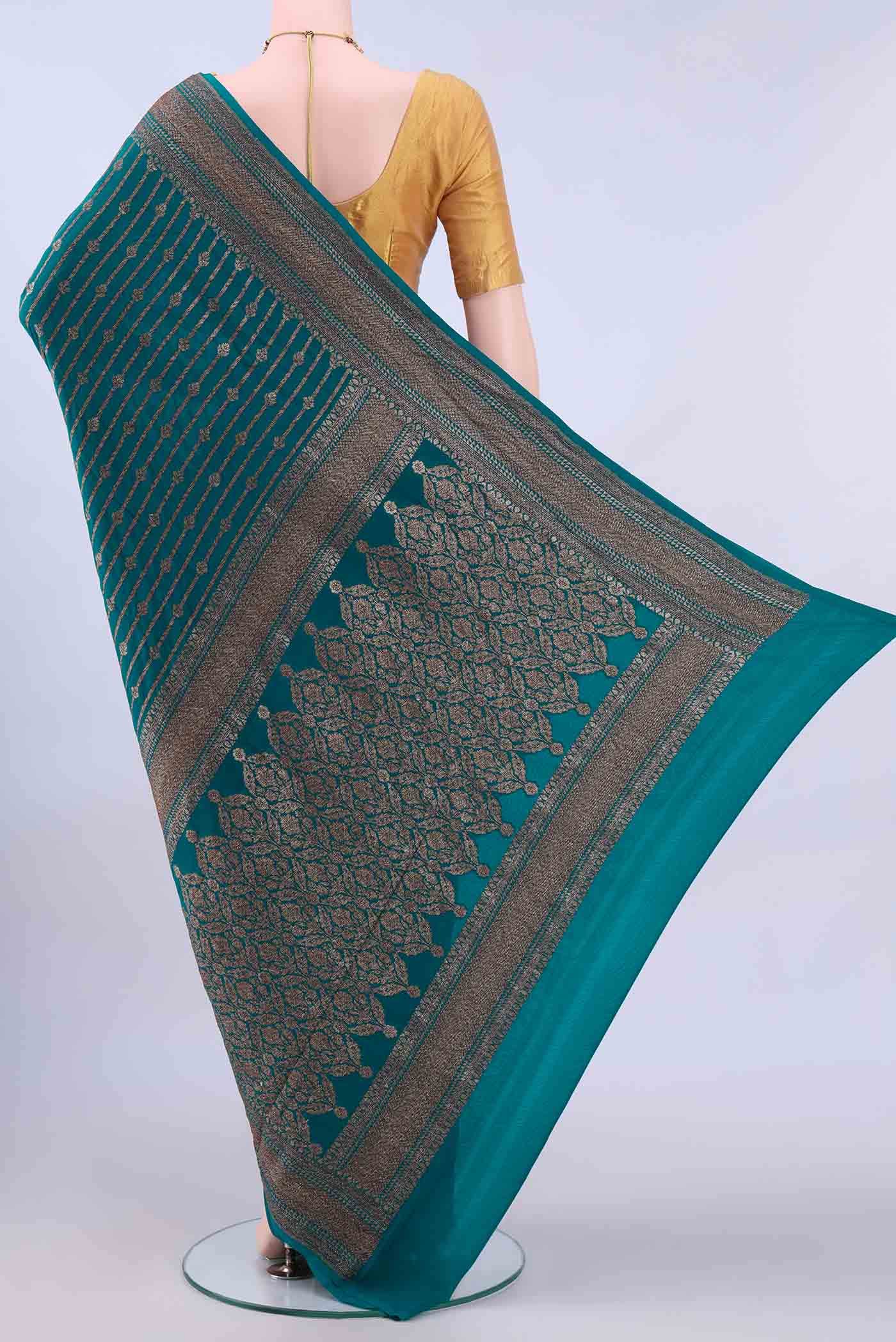 Peacock Blue Banarasi Georgette Saree