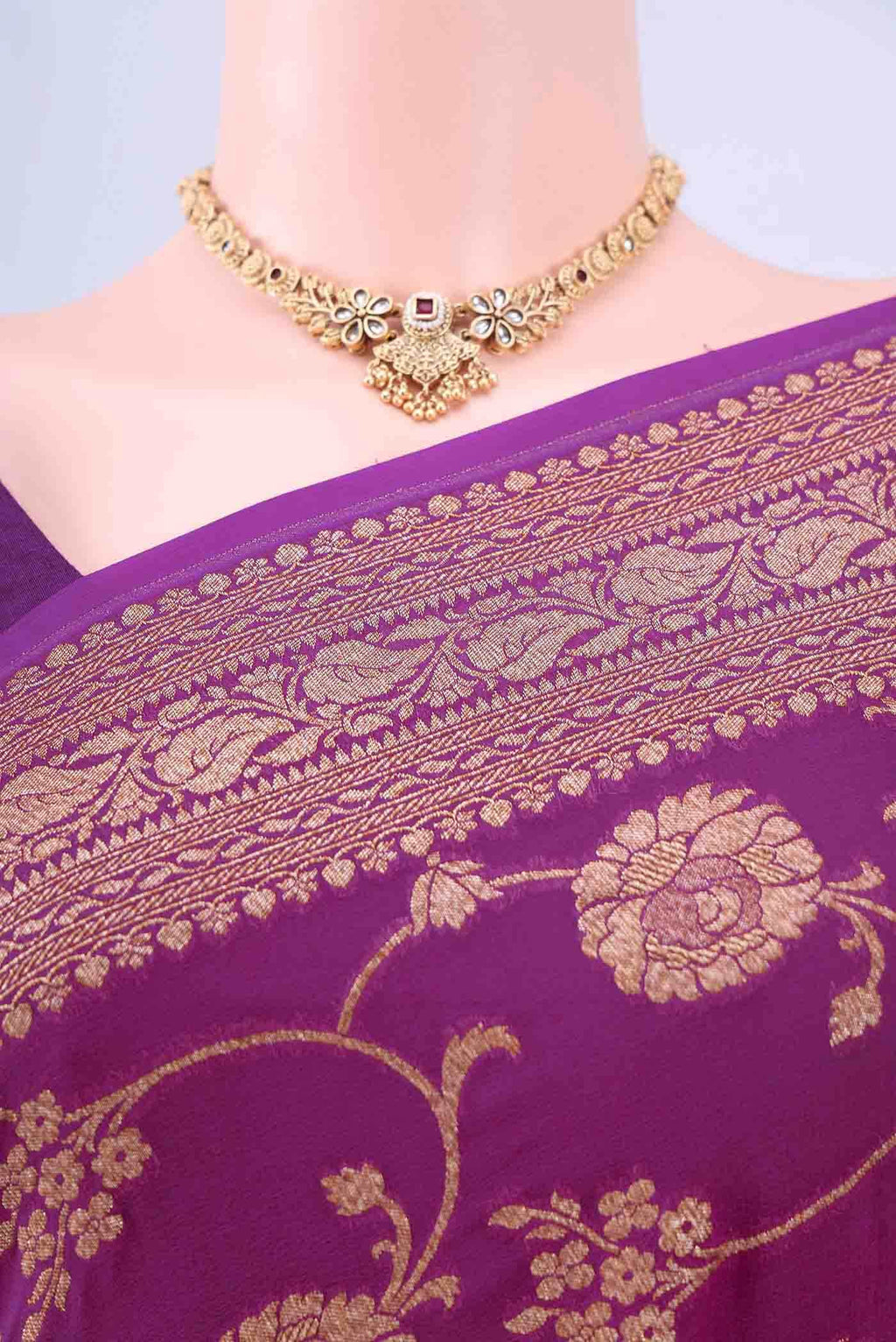 Magenta Banarasi Georgette Saree