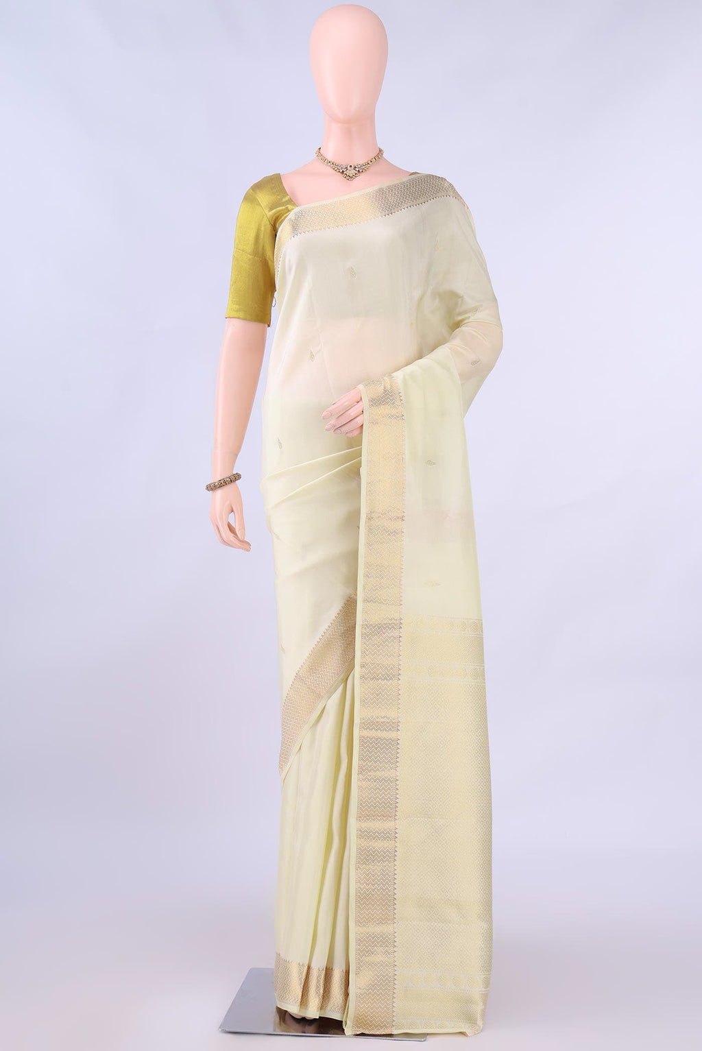 Cream Nangavalli Silk [ Salem ] Saree