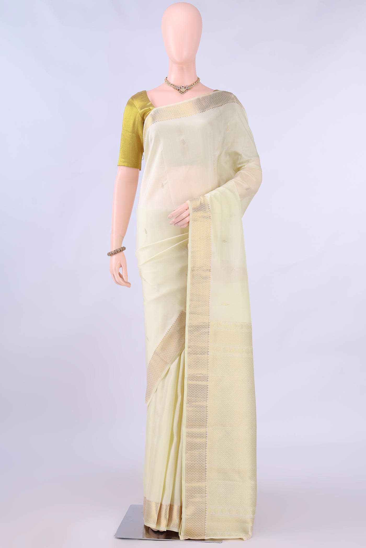Cream Nangavalli Silk [ Salem ] Saree