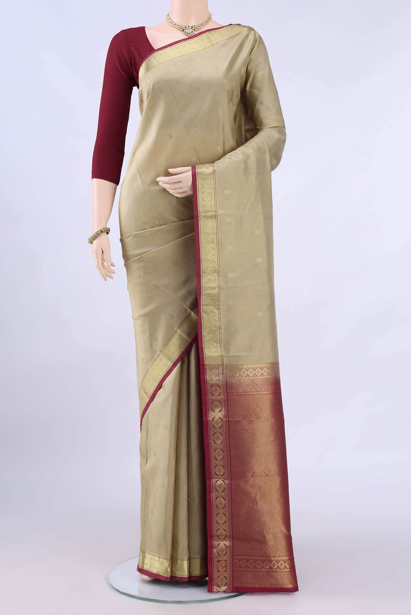 Beige Nangavalli Silk [ Salem ] Saree