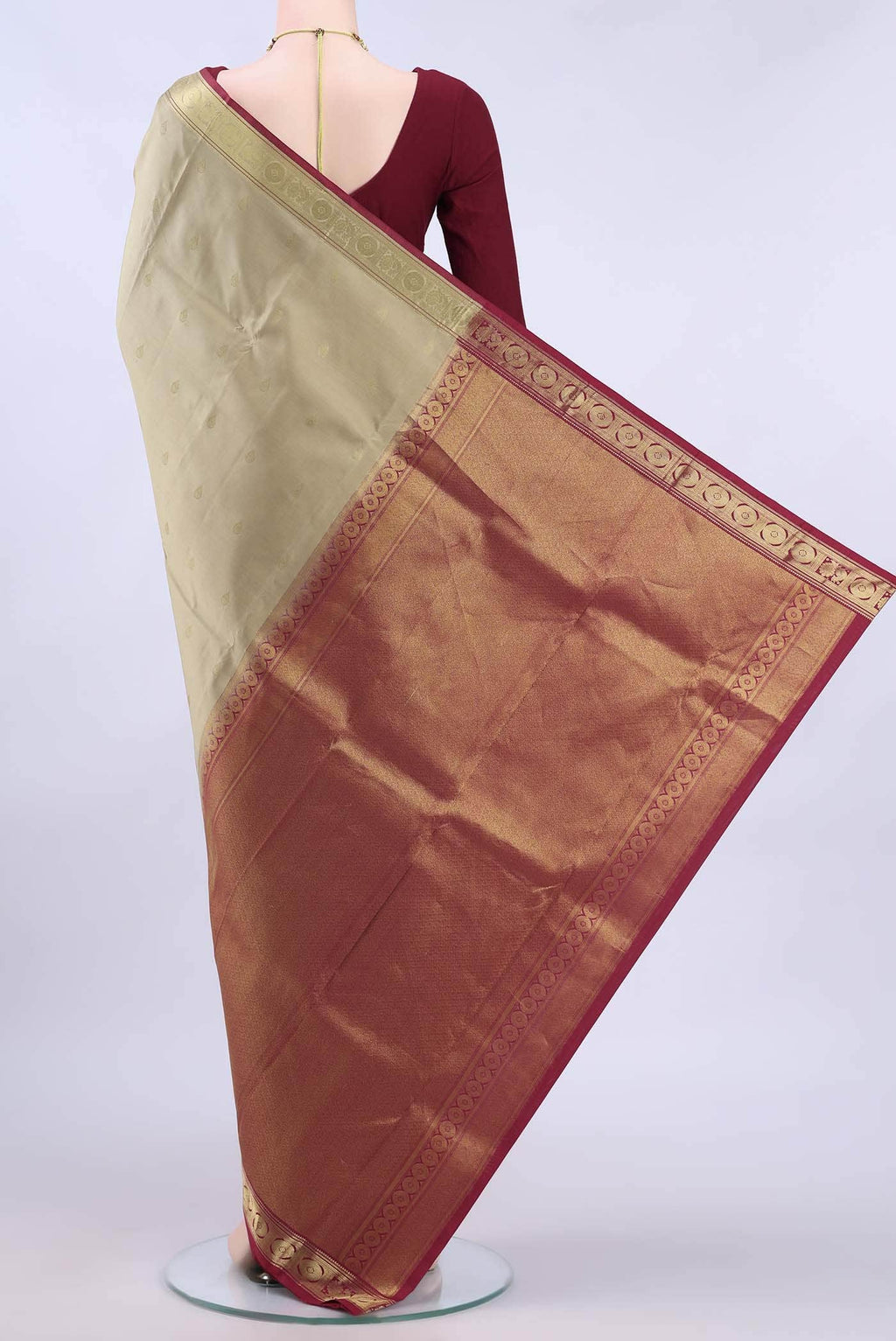 Beige Nangavalli Silk [ Salem ] Saree