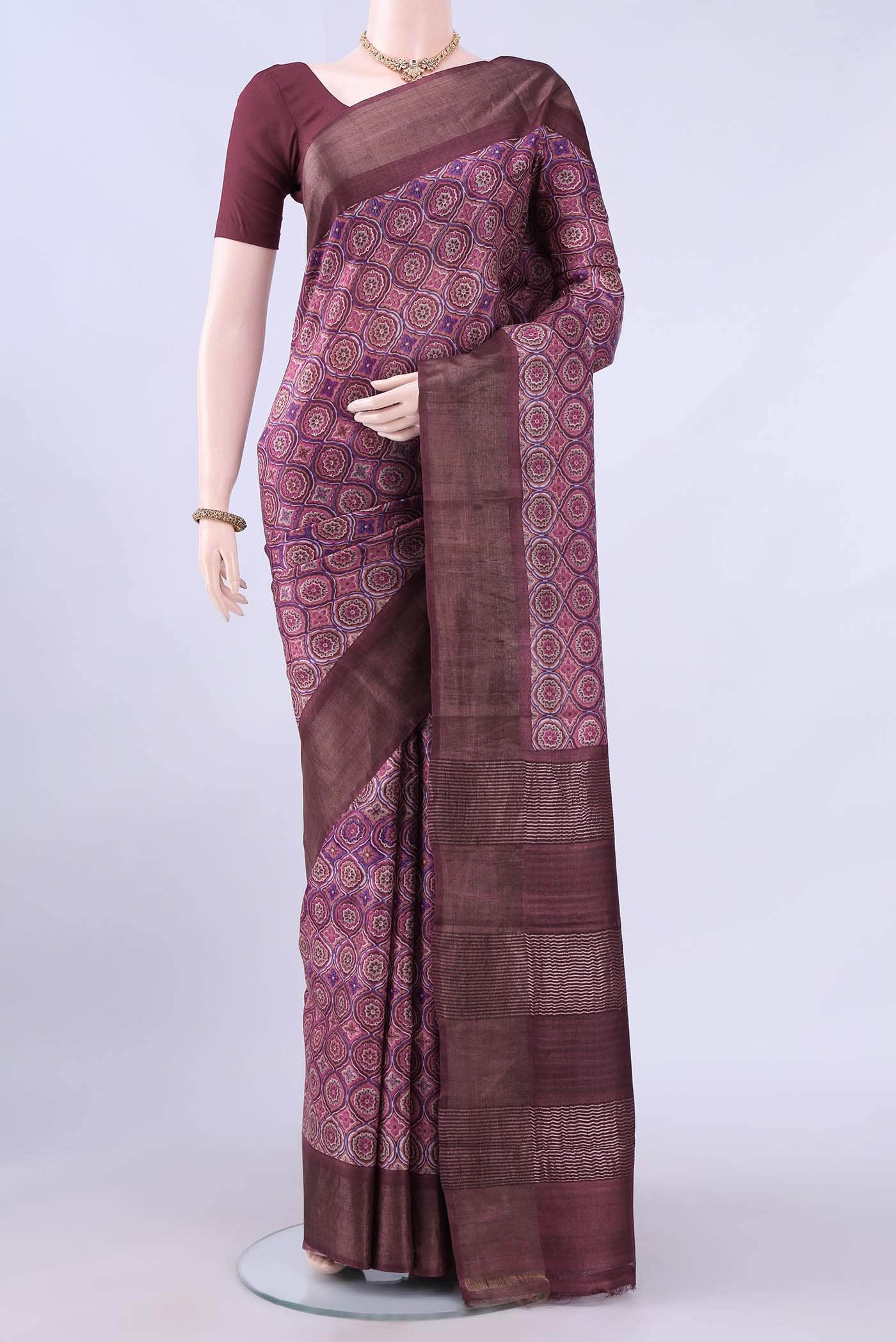 Rani Pink Tussar Silk Saree