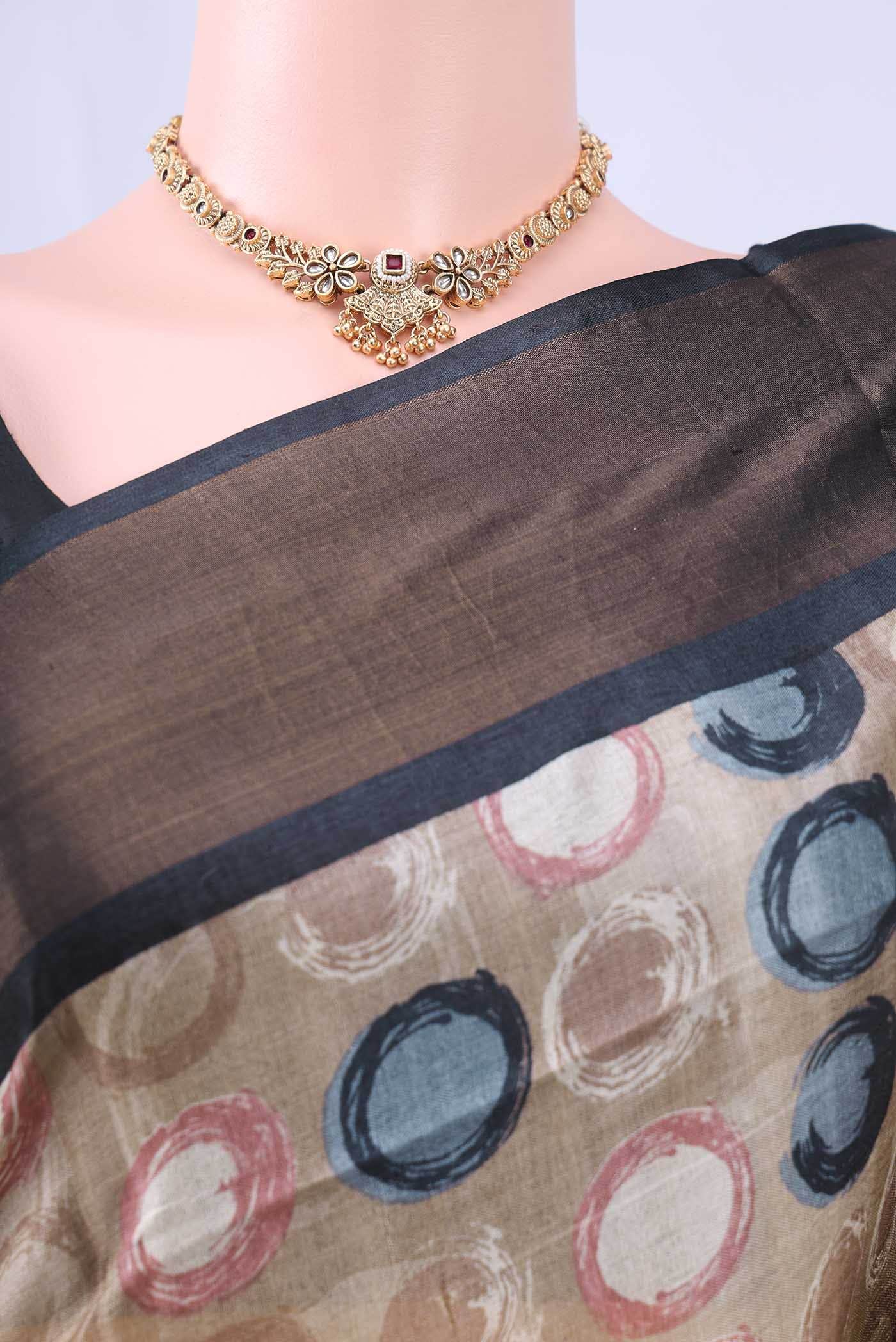 Dark Beige Tussar Silk Saree