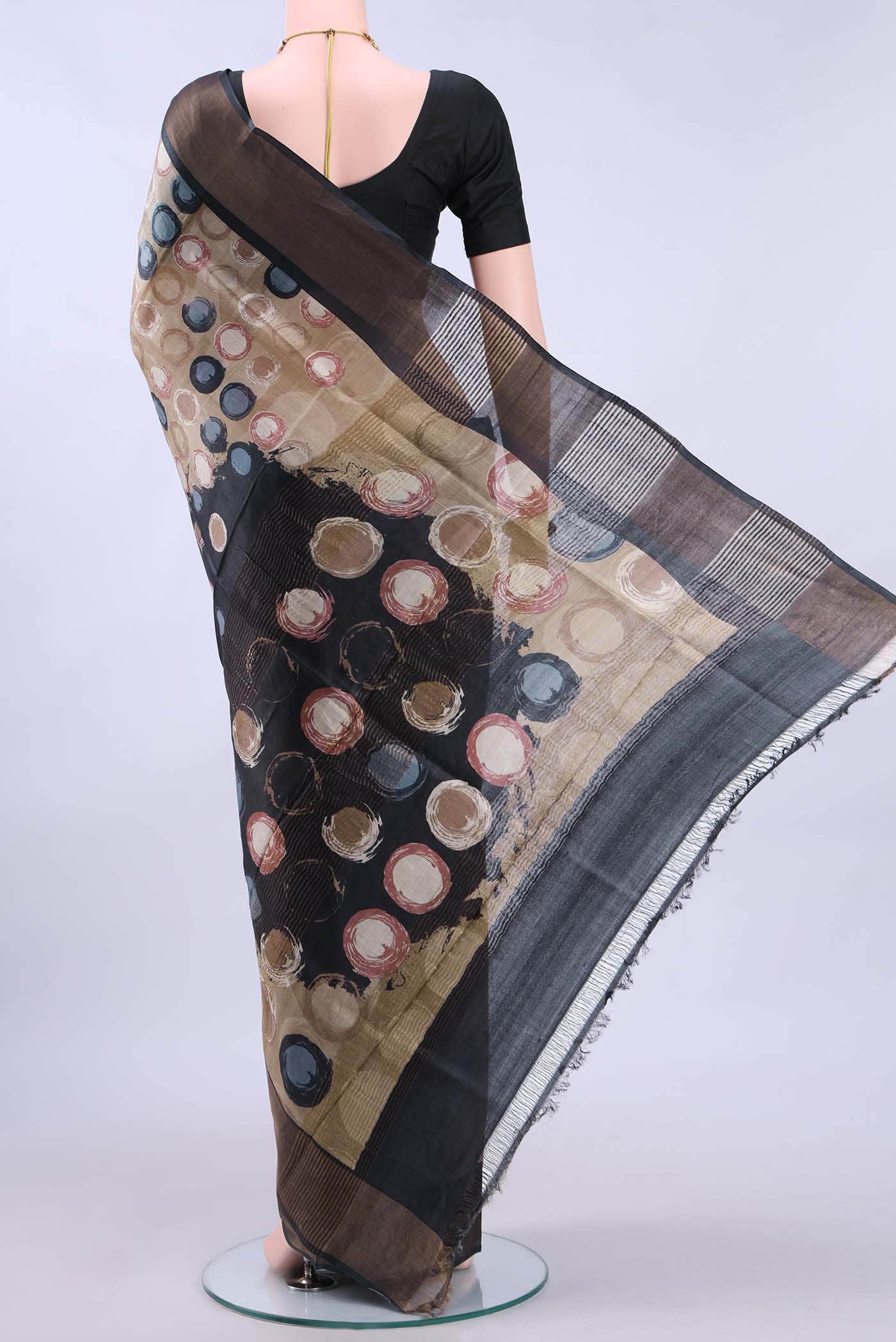 Dark Beige Tussar Silk Saree