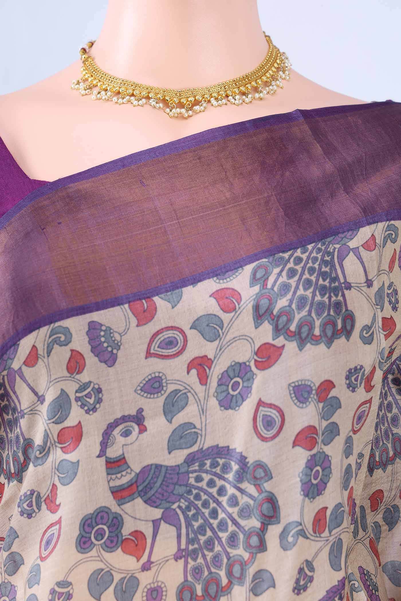 Beige Tussar Silk Saree