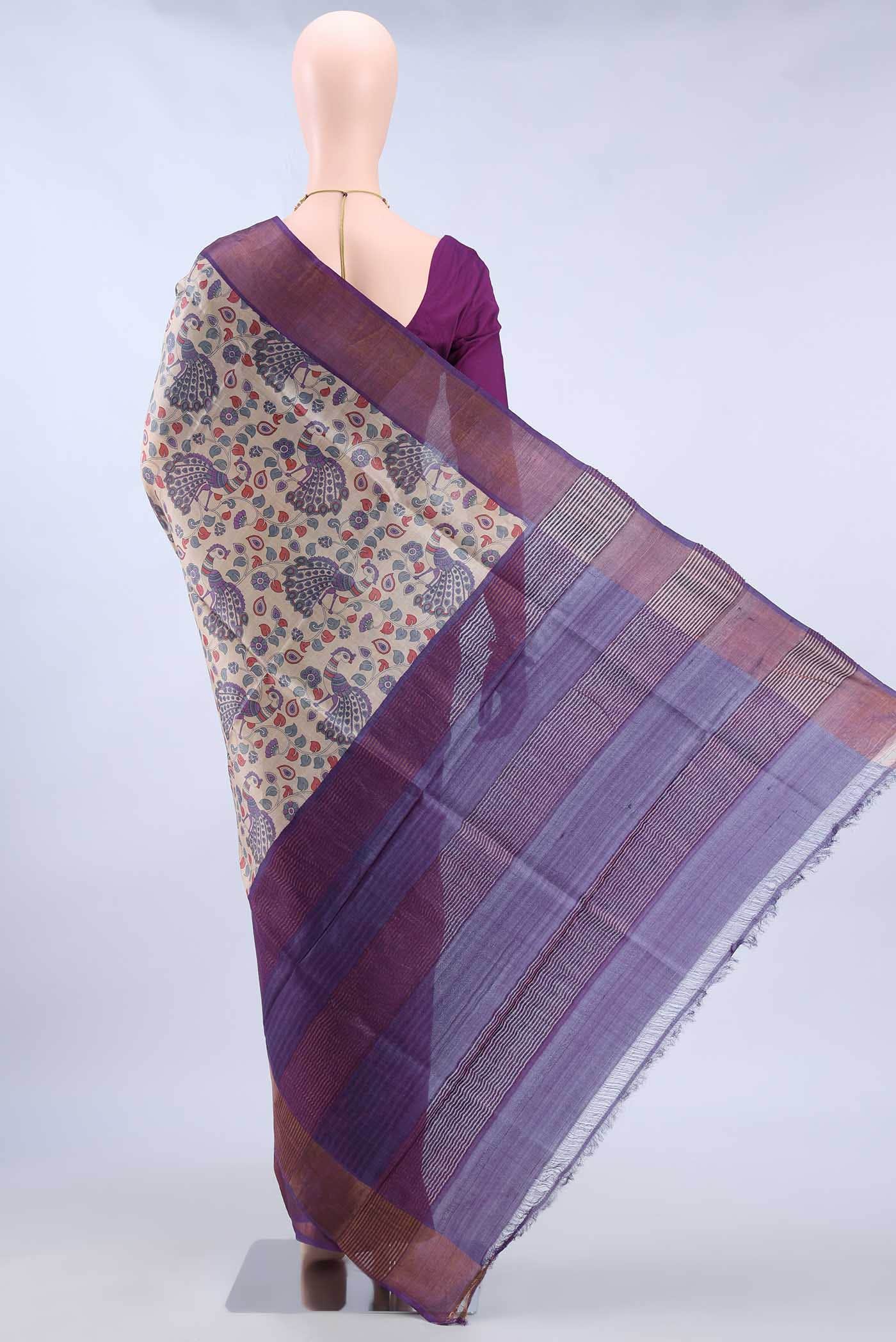 Beige Tussar Silk Saree