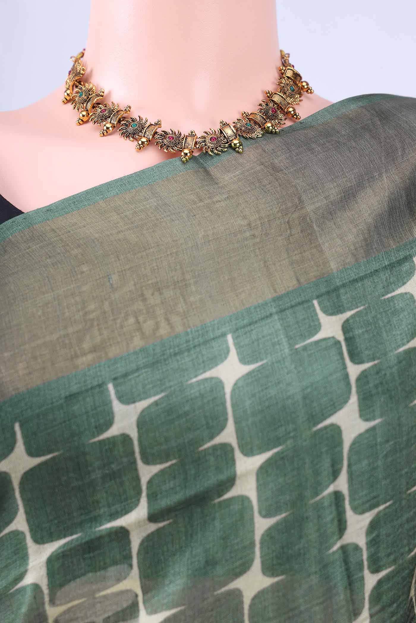 Beige Tussar Silk Saree