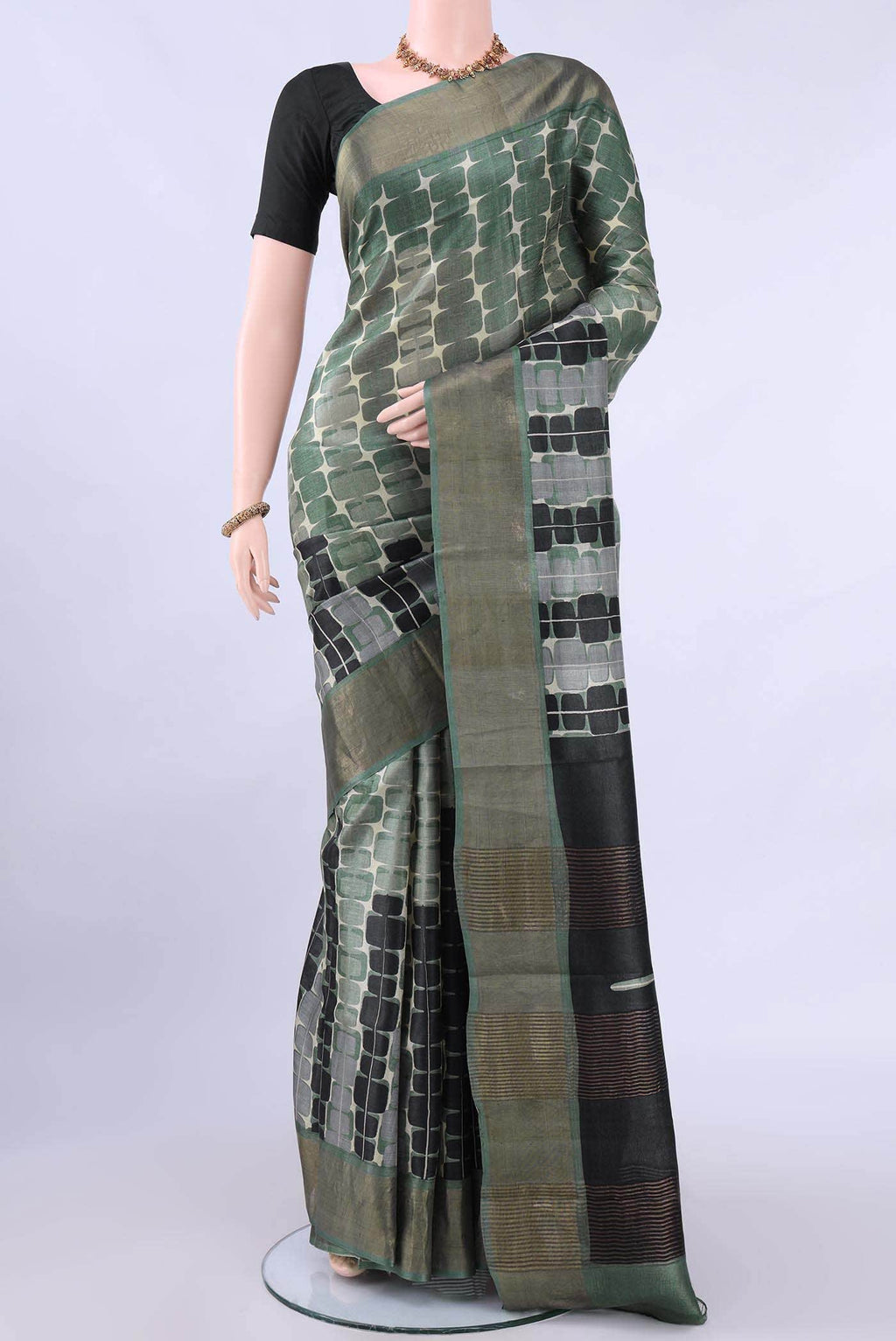 Beige Tussar Silk Saree
