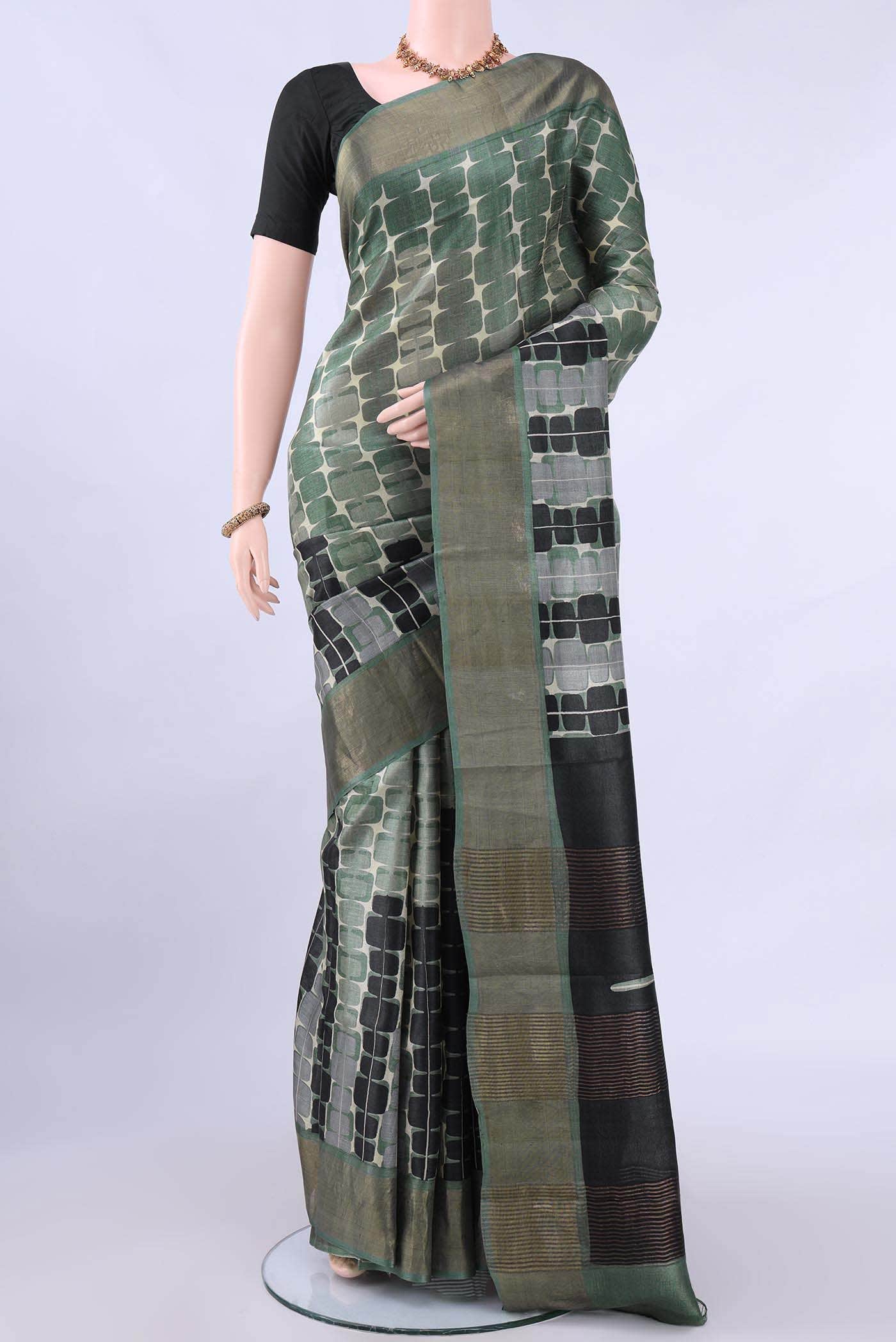 Beige Tussar Silk Saree