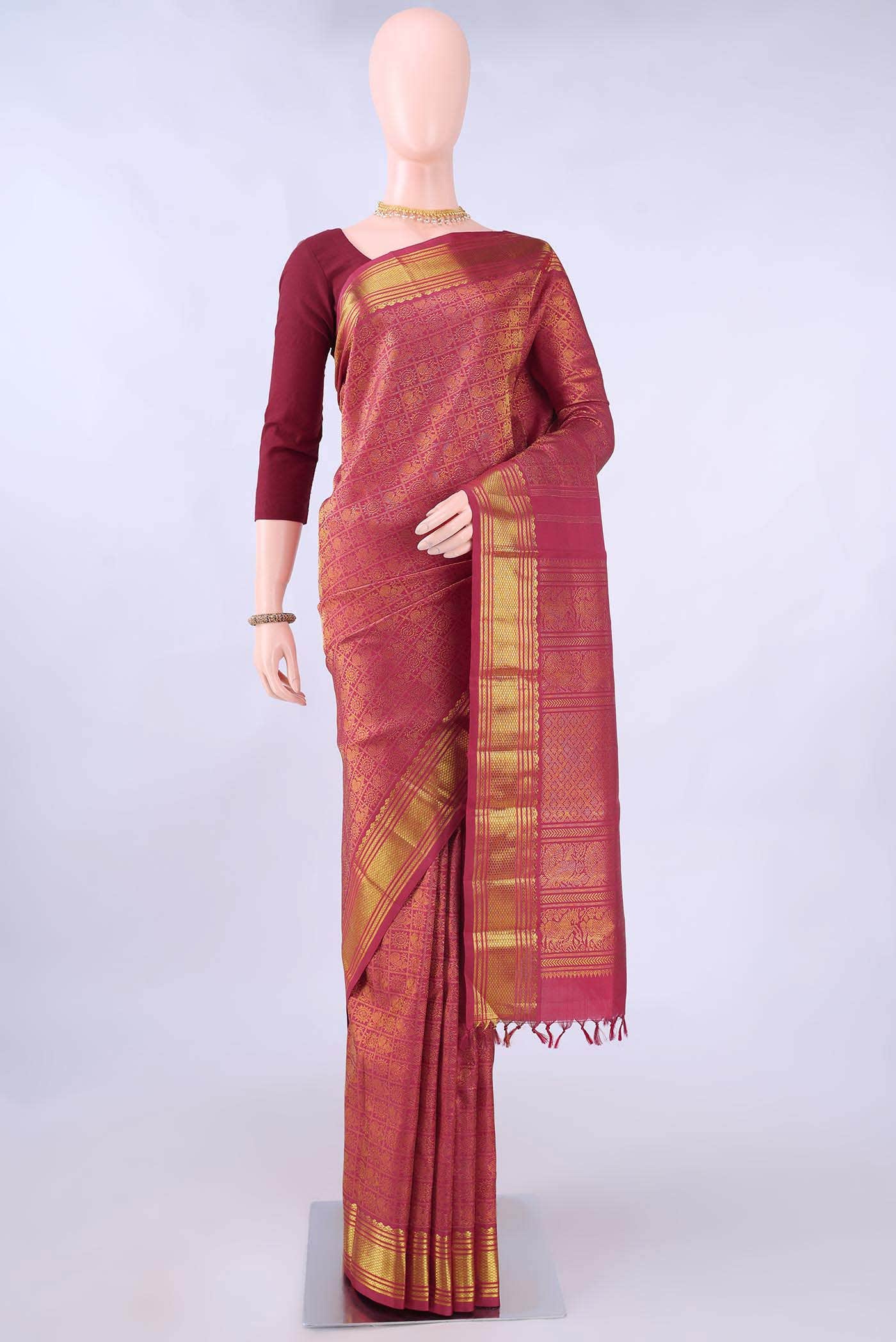 Pure Silk Pure Zari Maroon Kanchipuram Saree