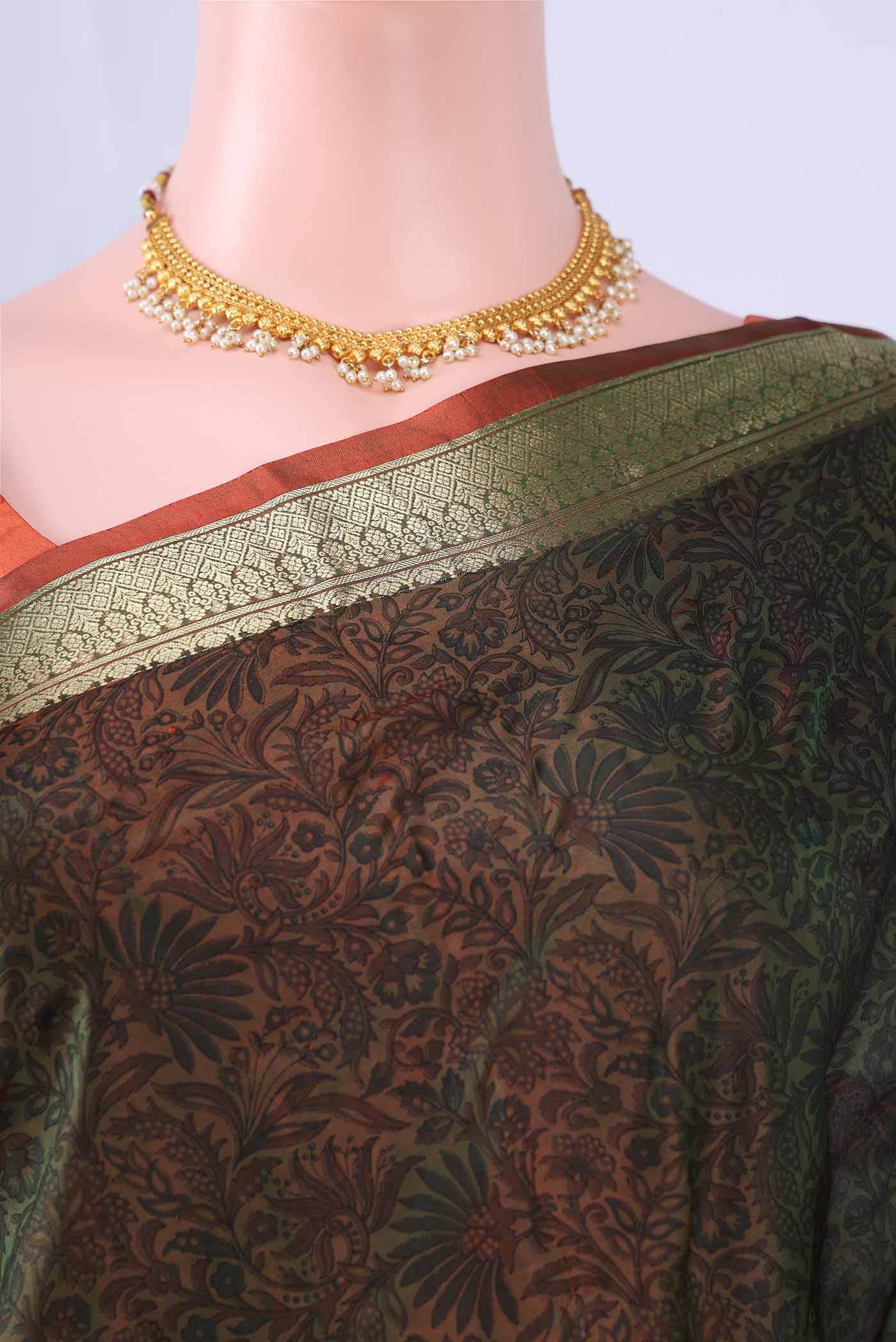Mehandi Green Printed Silk Saree