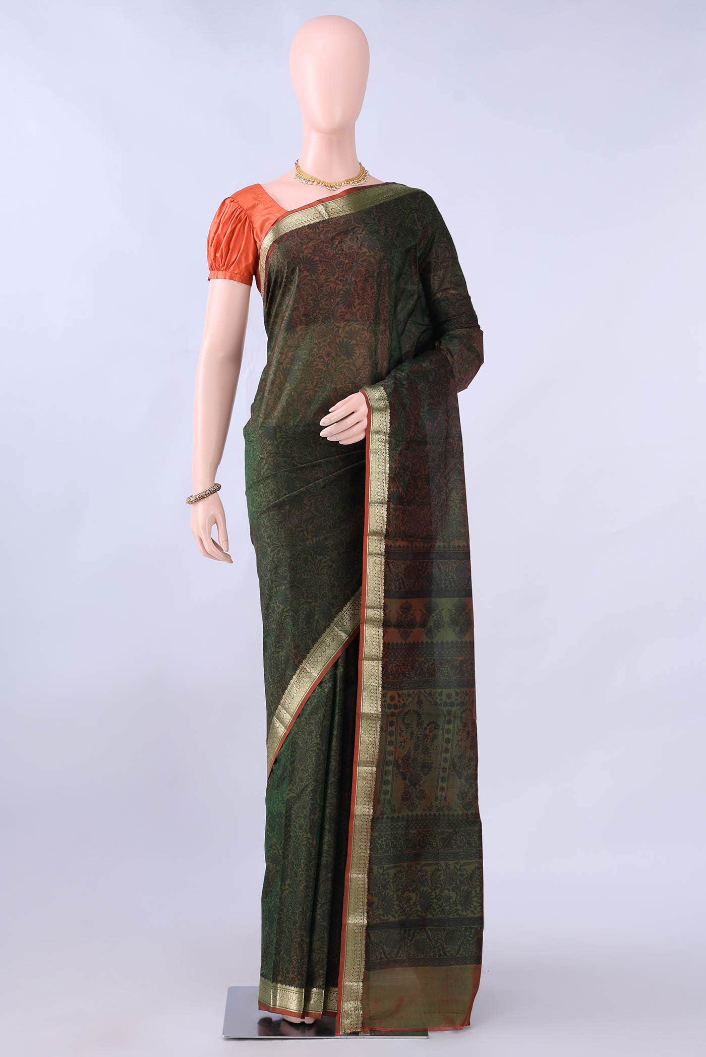 Mehandi Green Printed Silk Saree