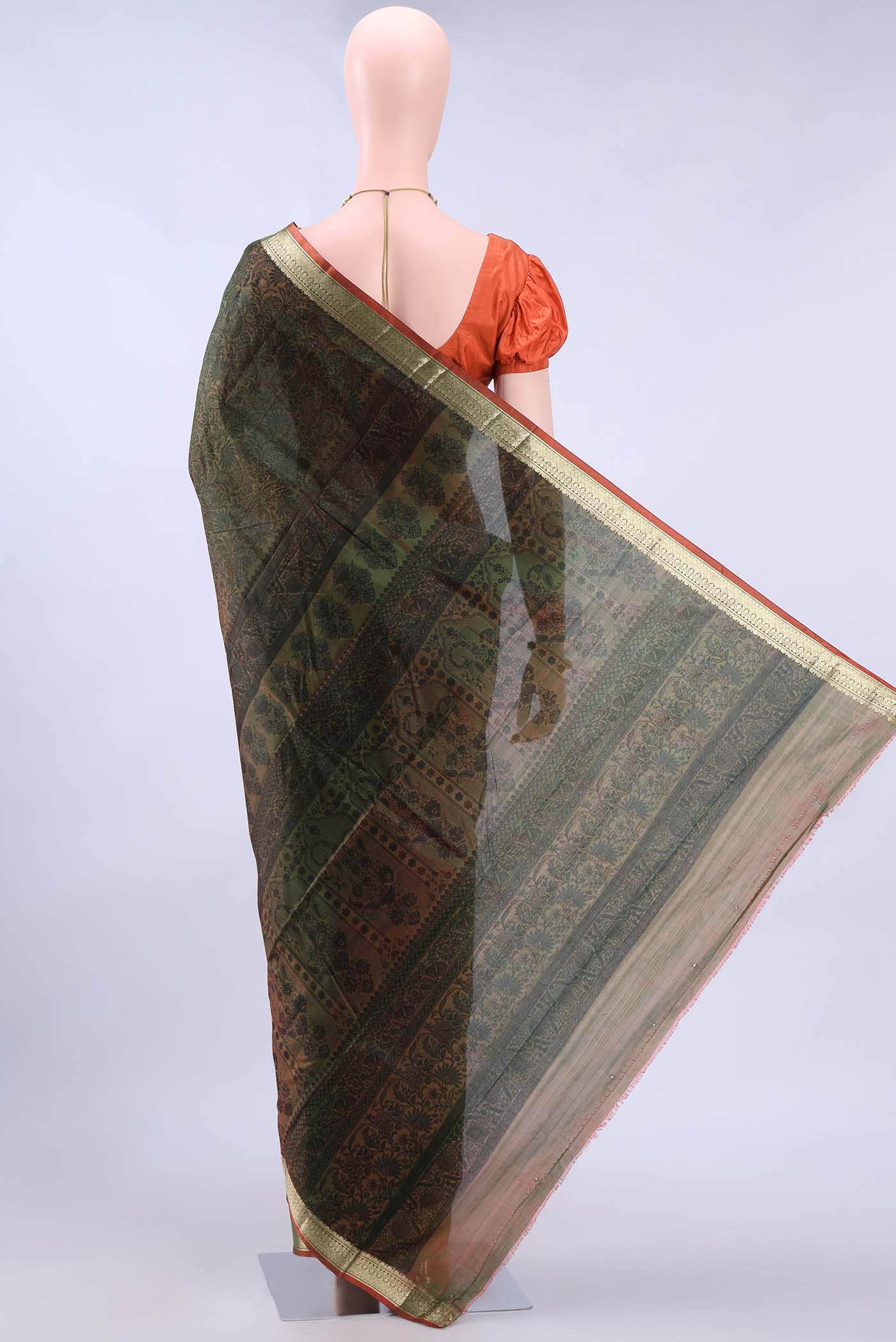 Mehandi Green Printed Silk Saree