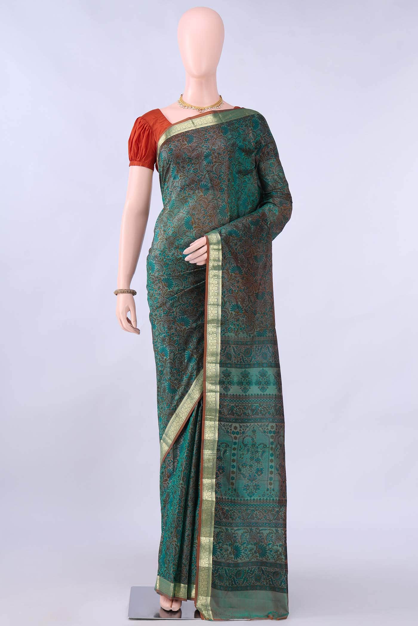 Davys Grey Printed Silk Saree