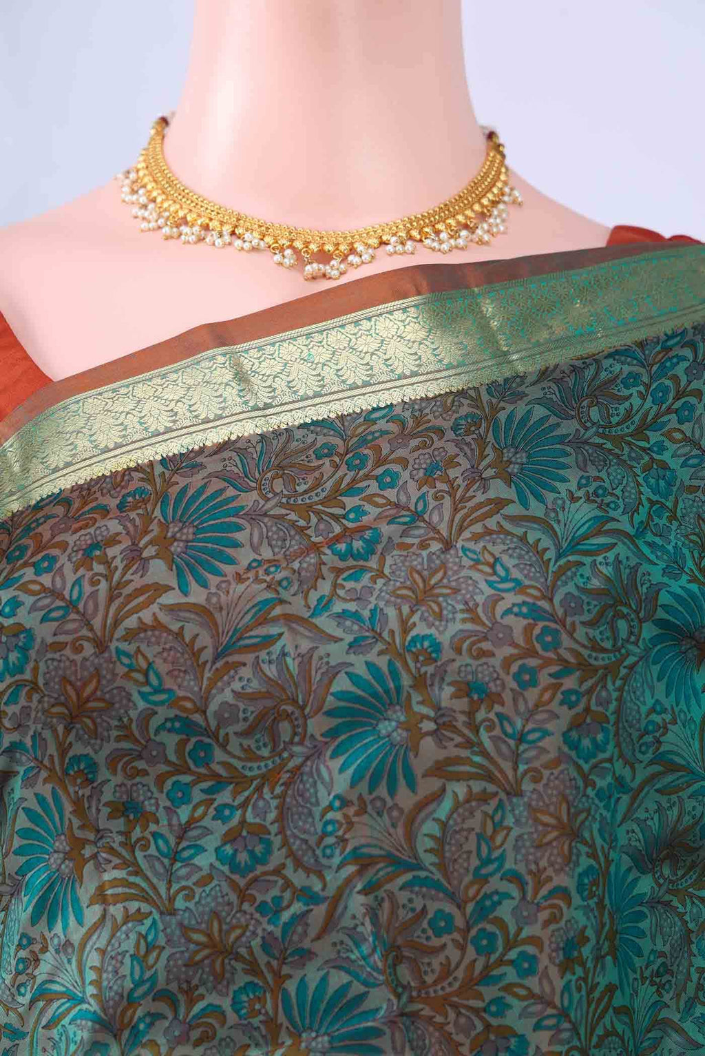 Davys Grey Printed Silk Saree