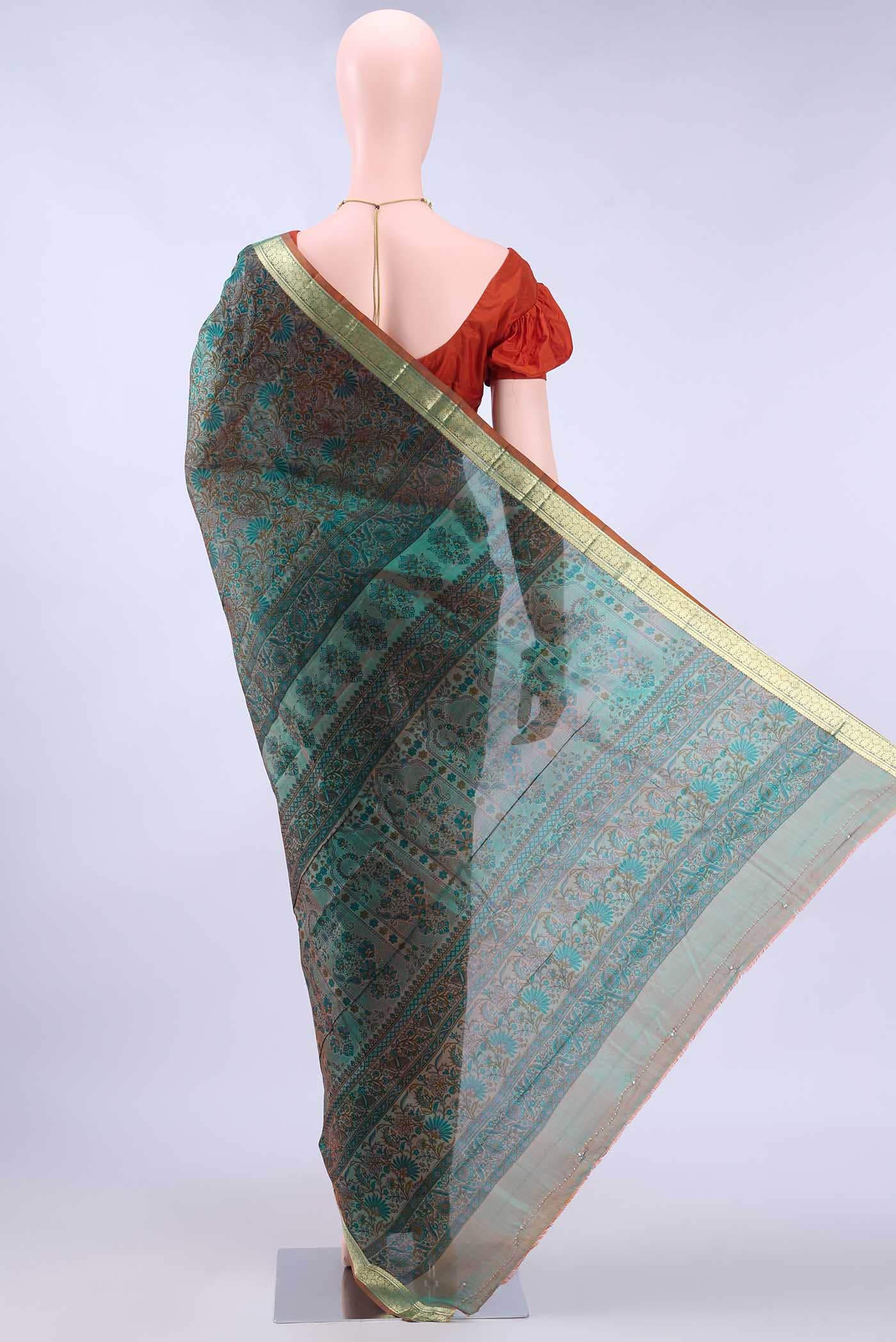 Davys Grey Printed Silk Saree