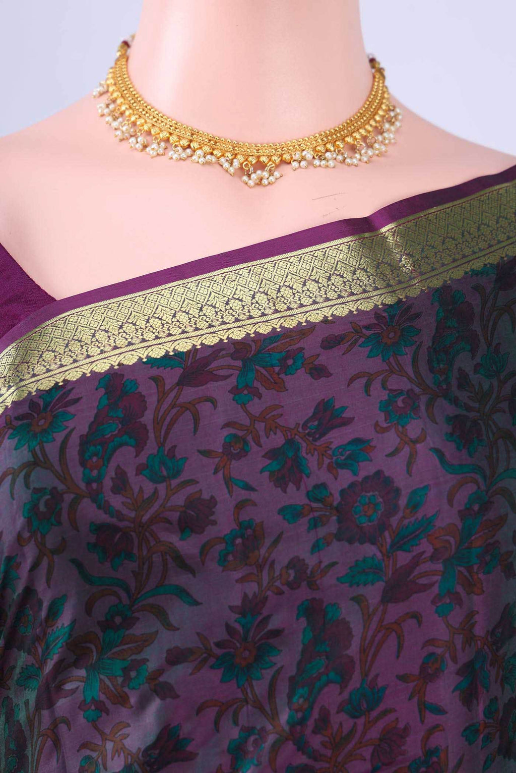 Burgundy Printed Silk Saree