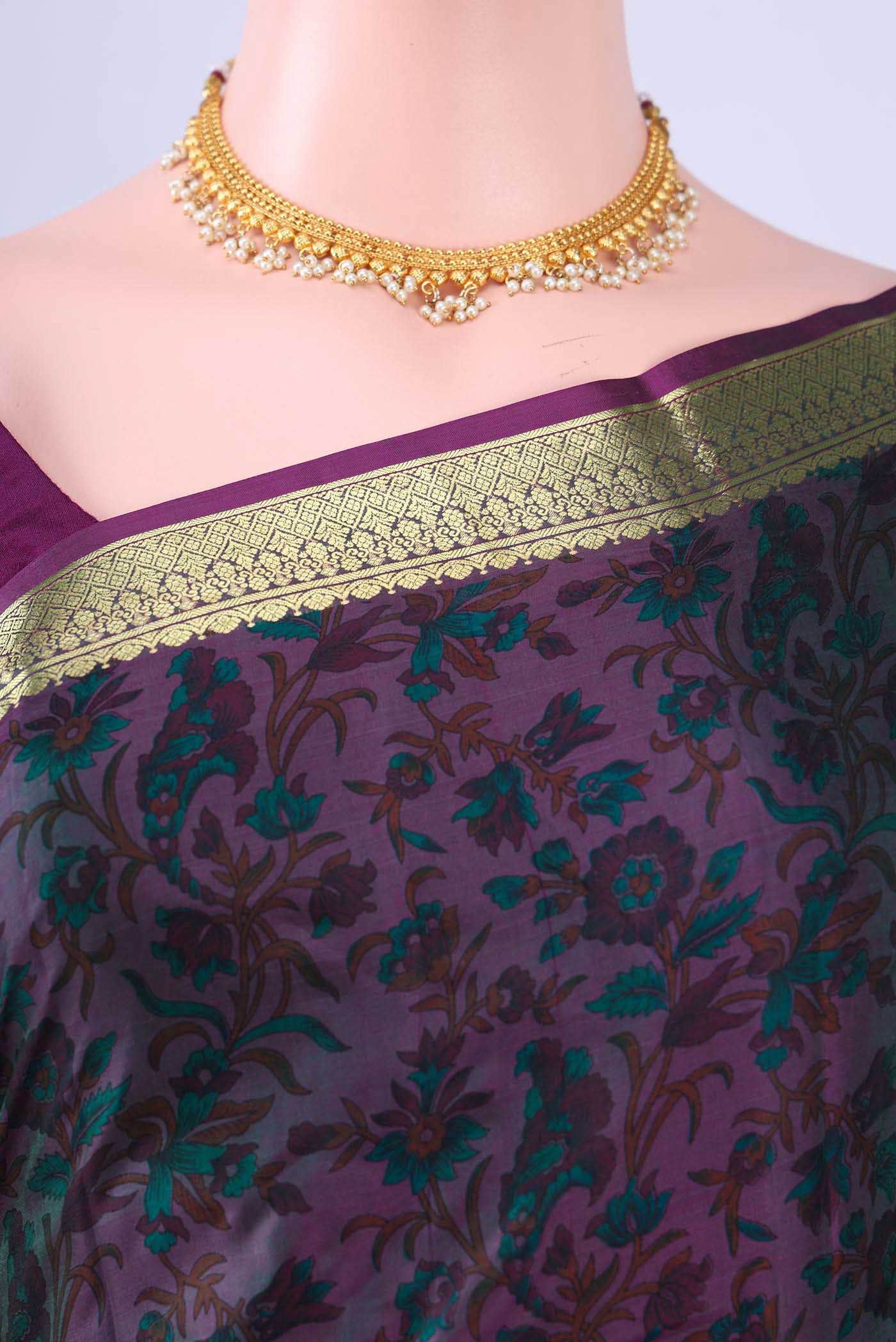 Burgundy Printed Silk Saree