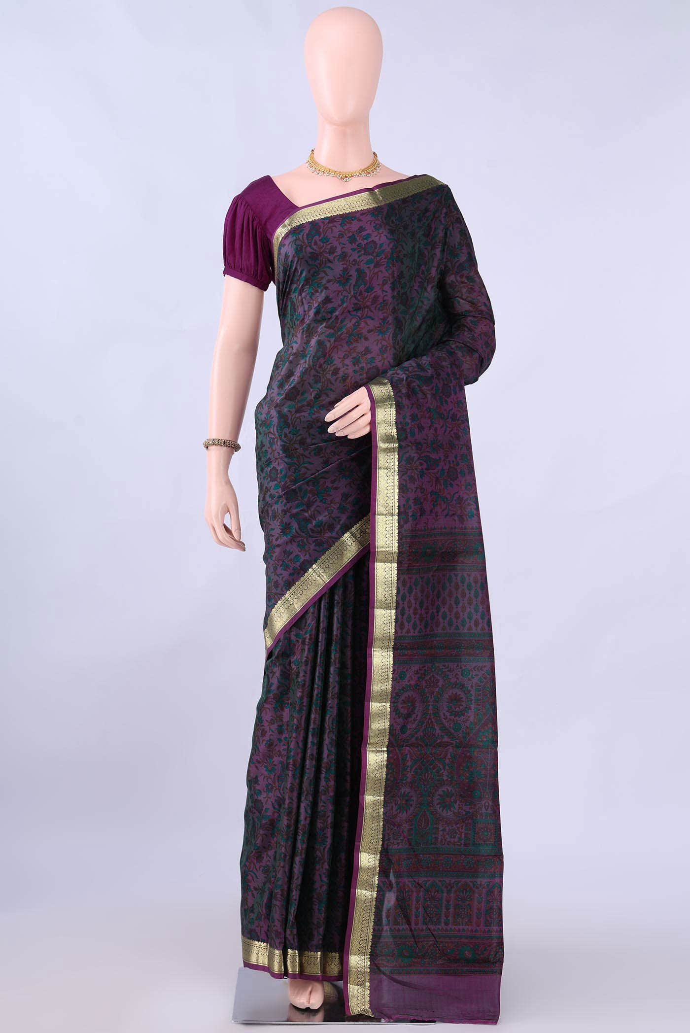 Burgundy Printed Silk Saree