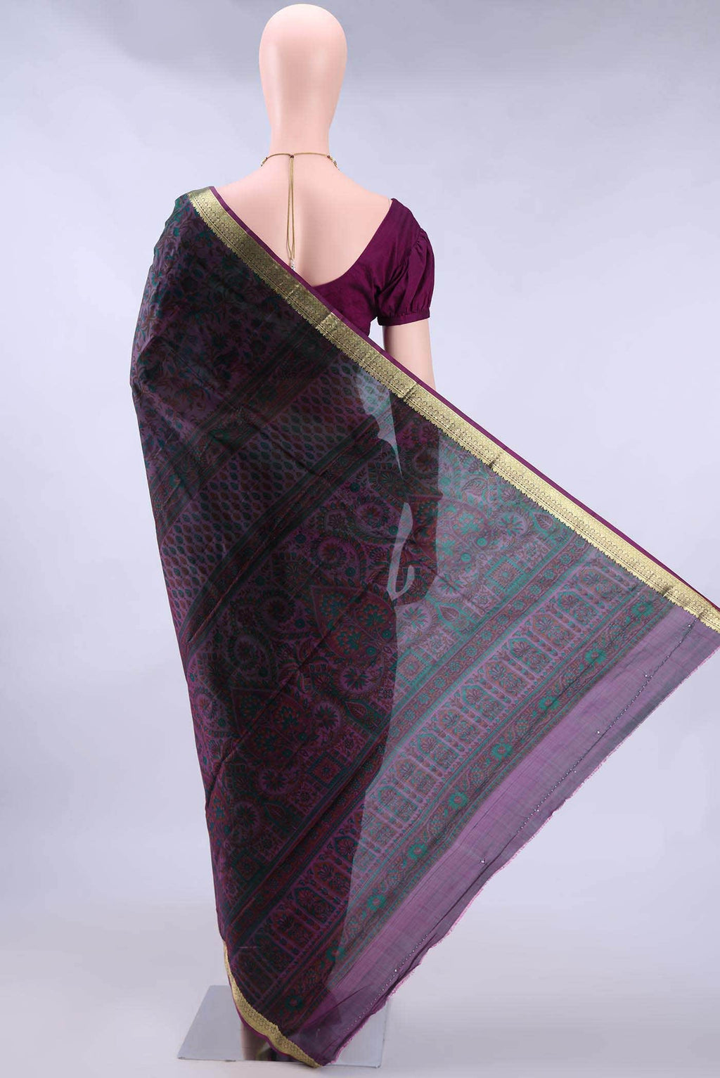 Burgundy Printed Silk Saree