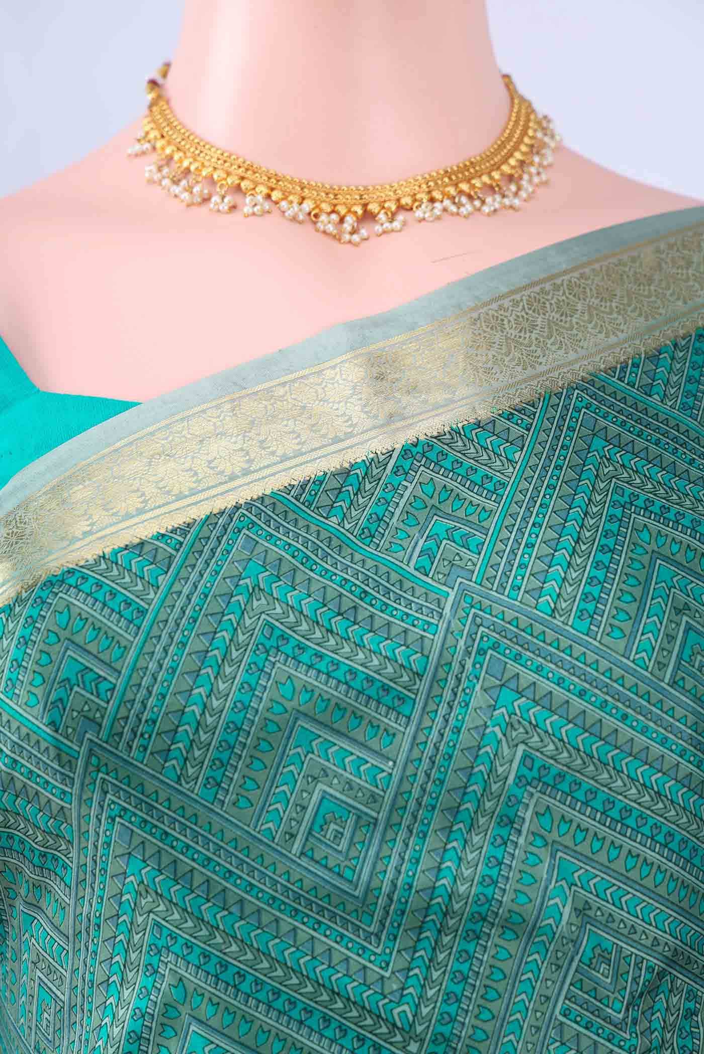 Green Printed Silk Saree