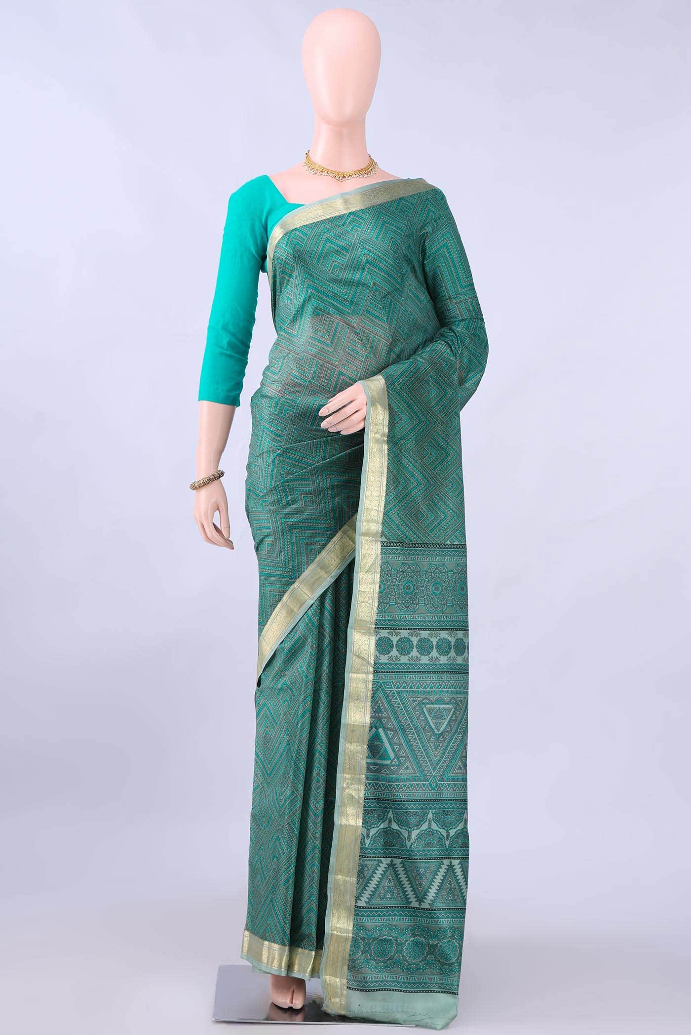 Green Printed Silk Saree