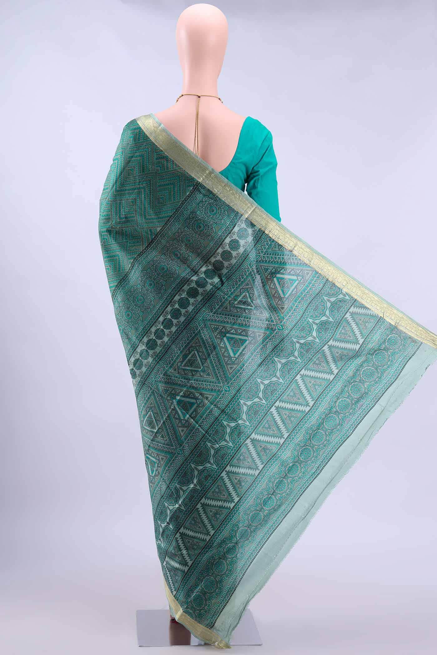 Green Printed Silk Saree