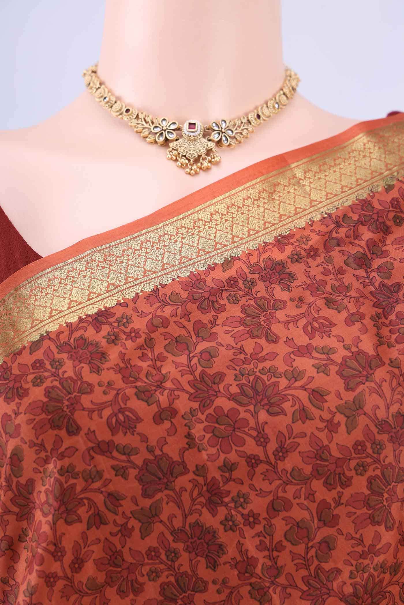 Rust Printed Silk Saree