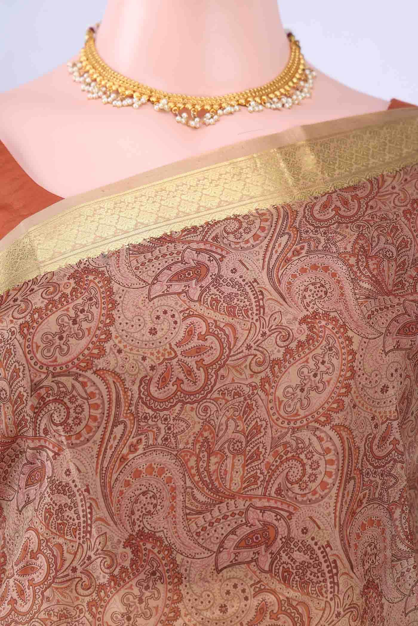 Coral Printed Silk Saree