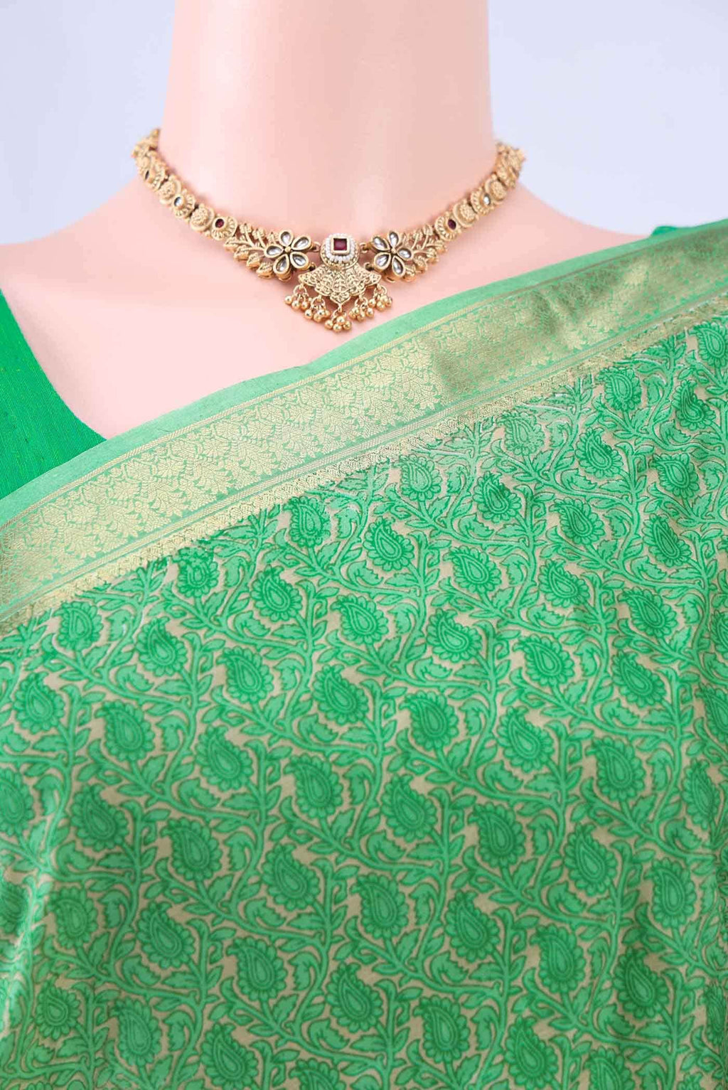 Mint Green Printed Silk Saree