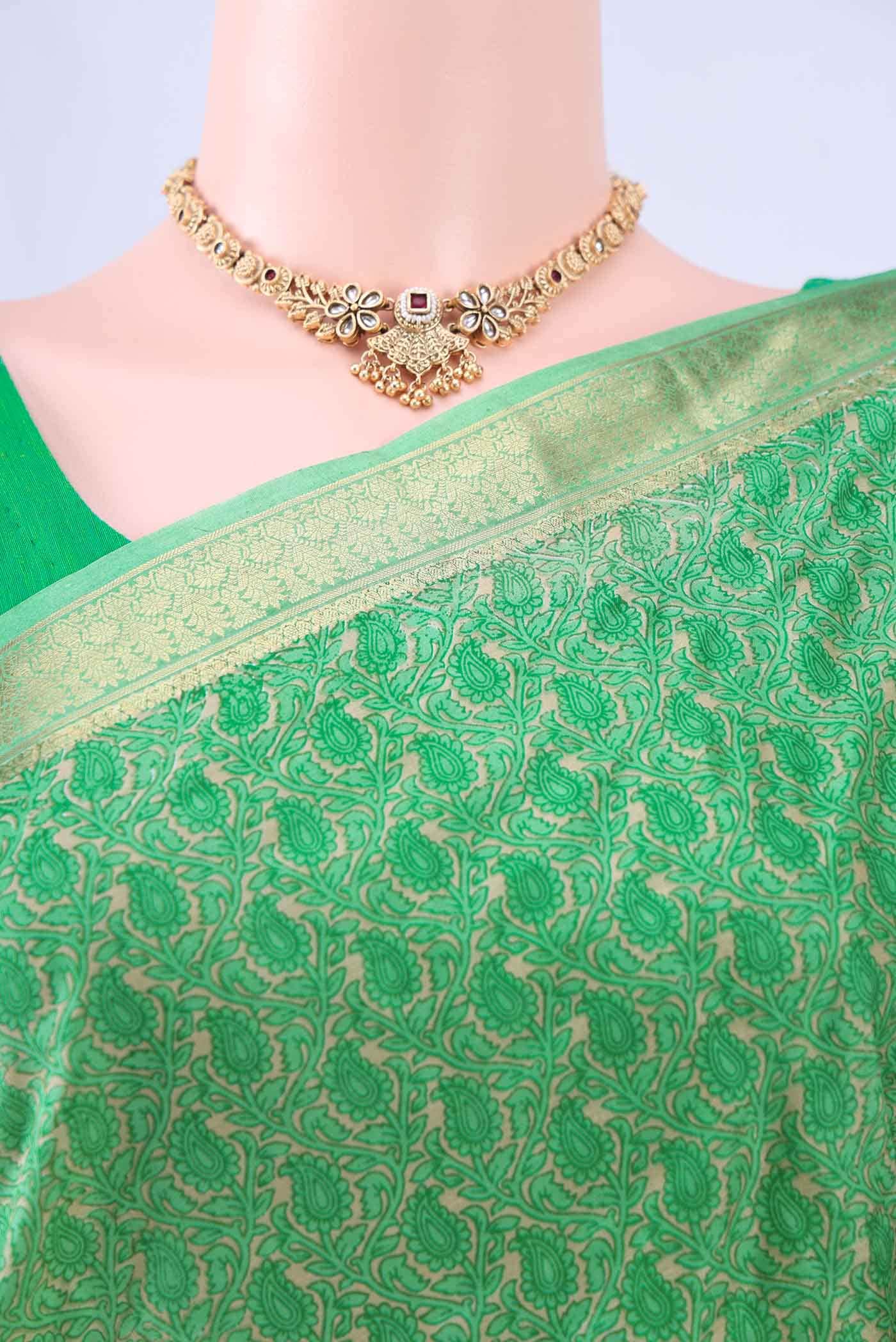 Mint Green Printed Silk Saree