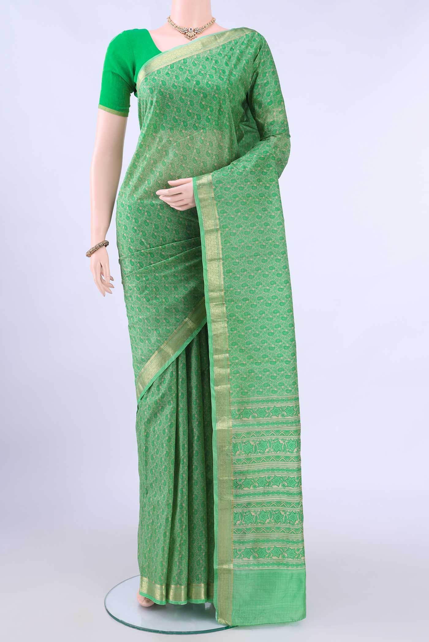 Mint Green Printed Silk Saree