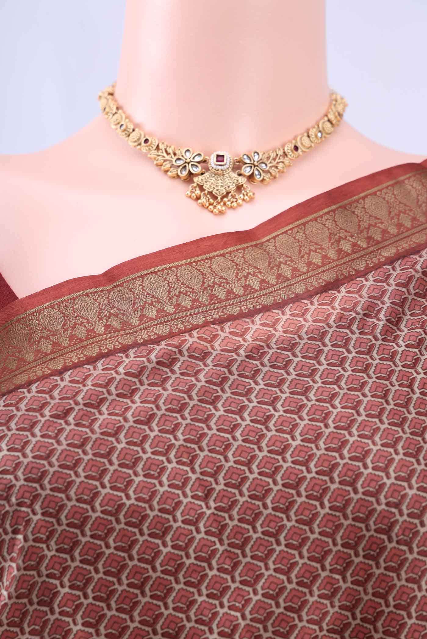 Beige Printed Silk Saree